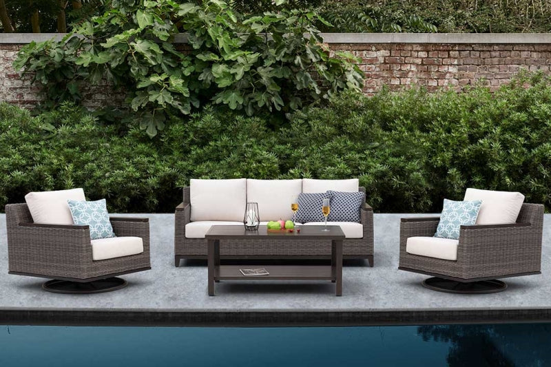 Beaufort 4-Piece Wicker Patio Set with Swivel Rocking Chairs, Sunbrella Cushions & Coffee Table