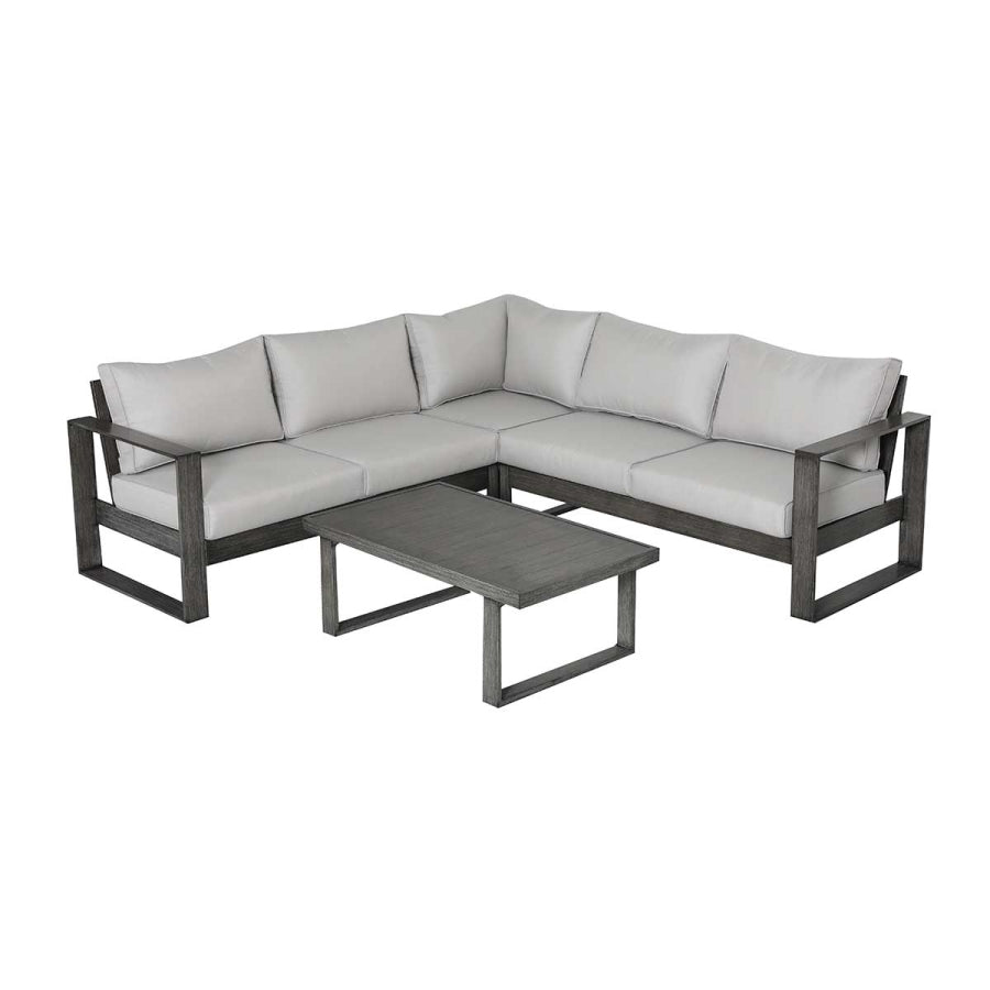 Walsh 4-Piece Aluminum Patio Sectional Sofa Set with Corner Seating & Coffee Table – Seats 5