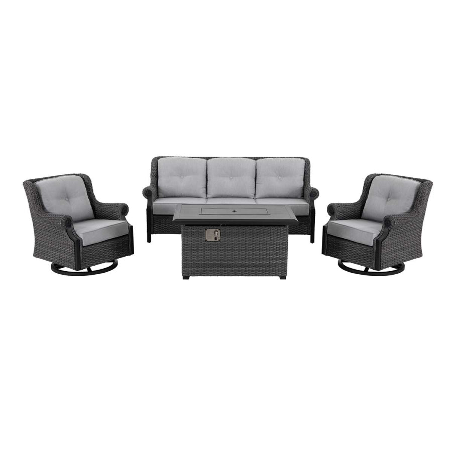 Lassen 4-Piece Outdoor Fire Pit Seating Set with Swivel Rocking Chairs & 3-Seat Sofa