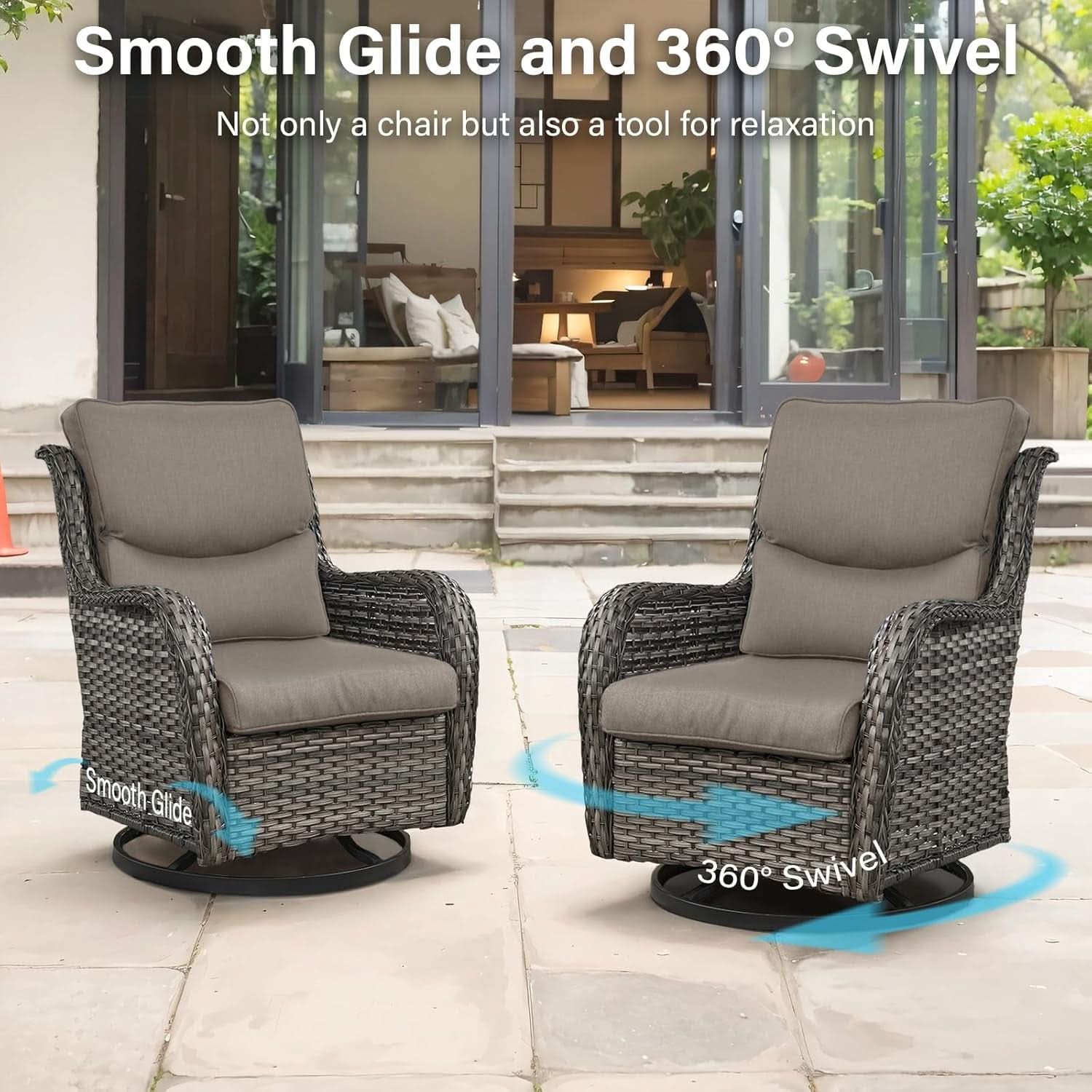 7-Piece Outdoor Patio Conversation Set with Swivel Rocker Chairs & Ottomans