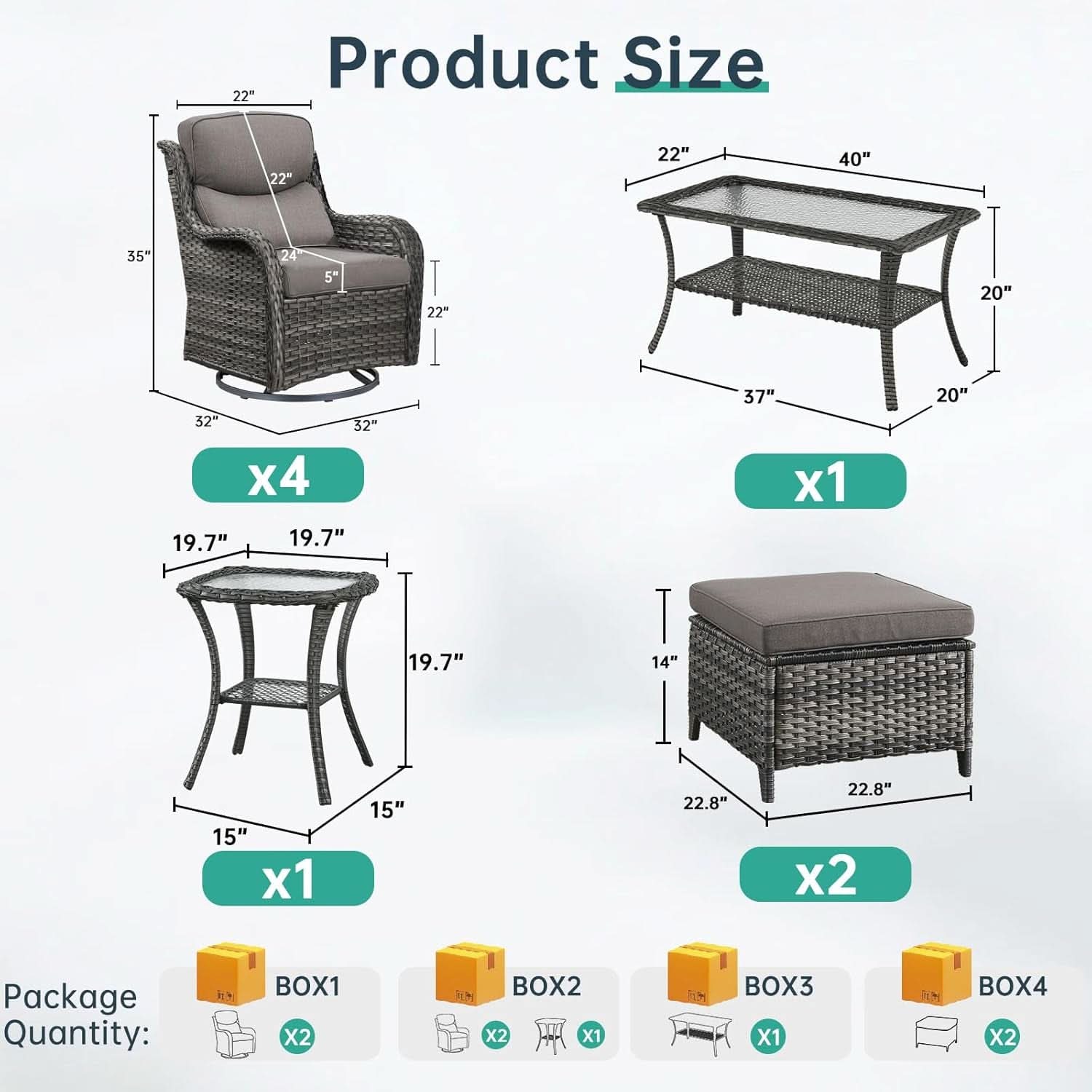 7-Piece Outdoor Patio Conversation Set with Swivel Rocker Chairs & Ottomans