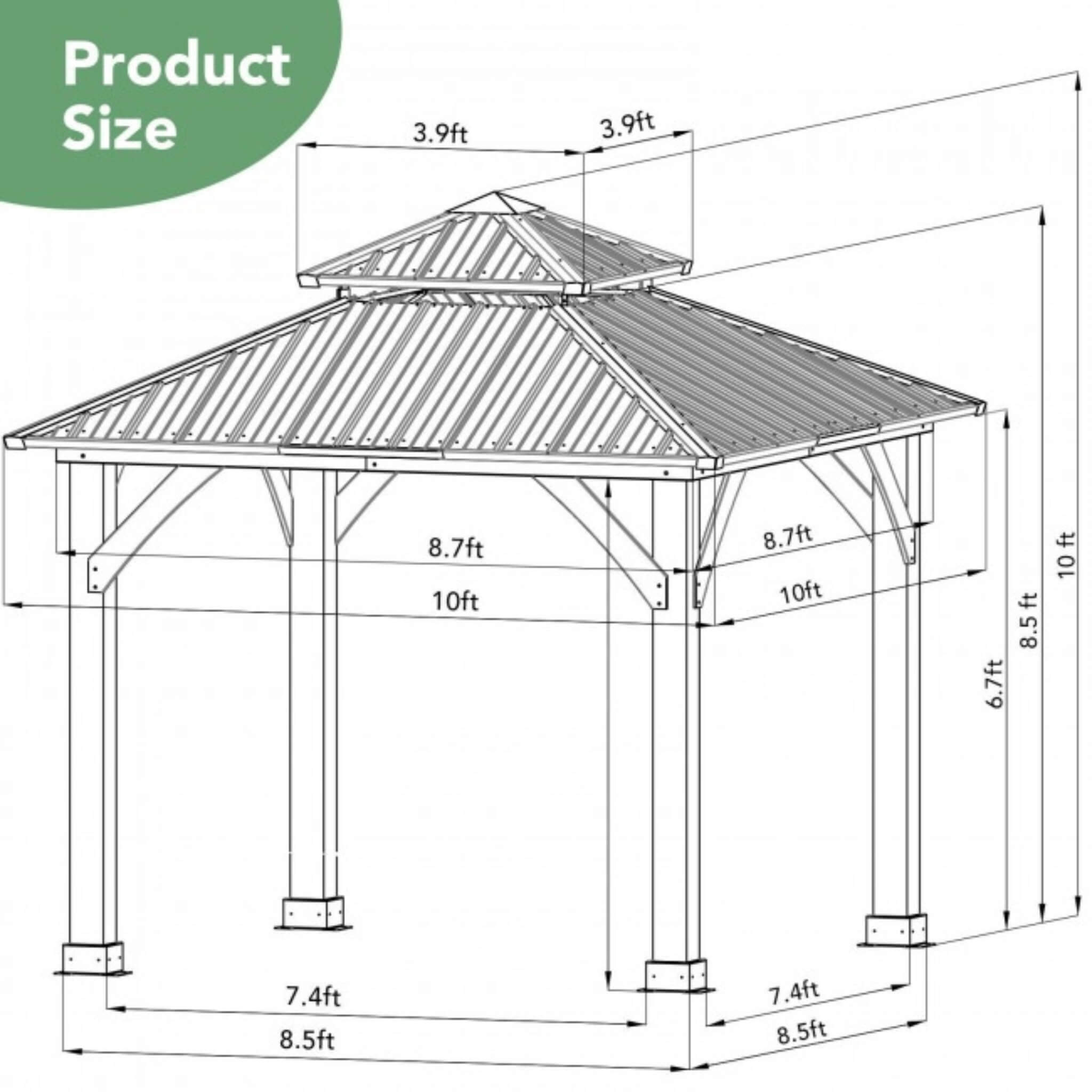 10x10 ft Hardtop Gazebo with Double Steel Roof & Reinforced Base – Outdoor Patio Shelter
