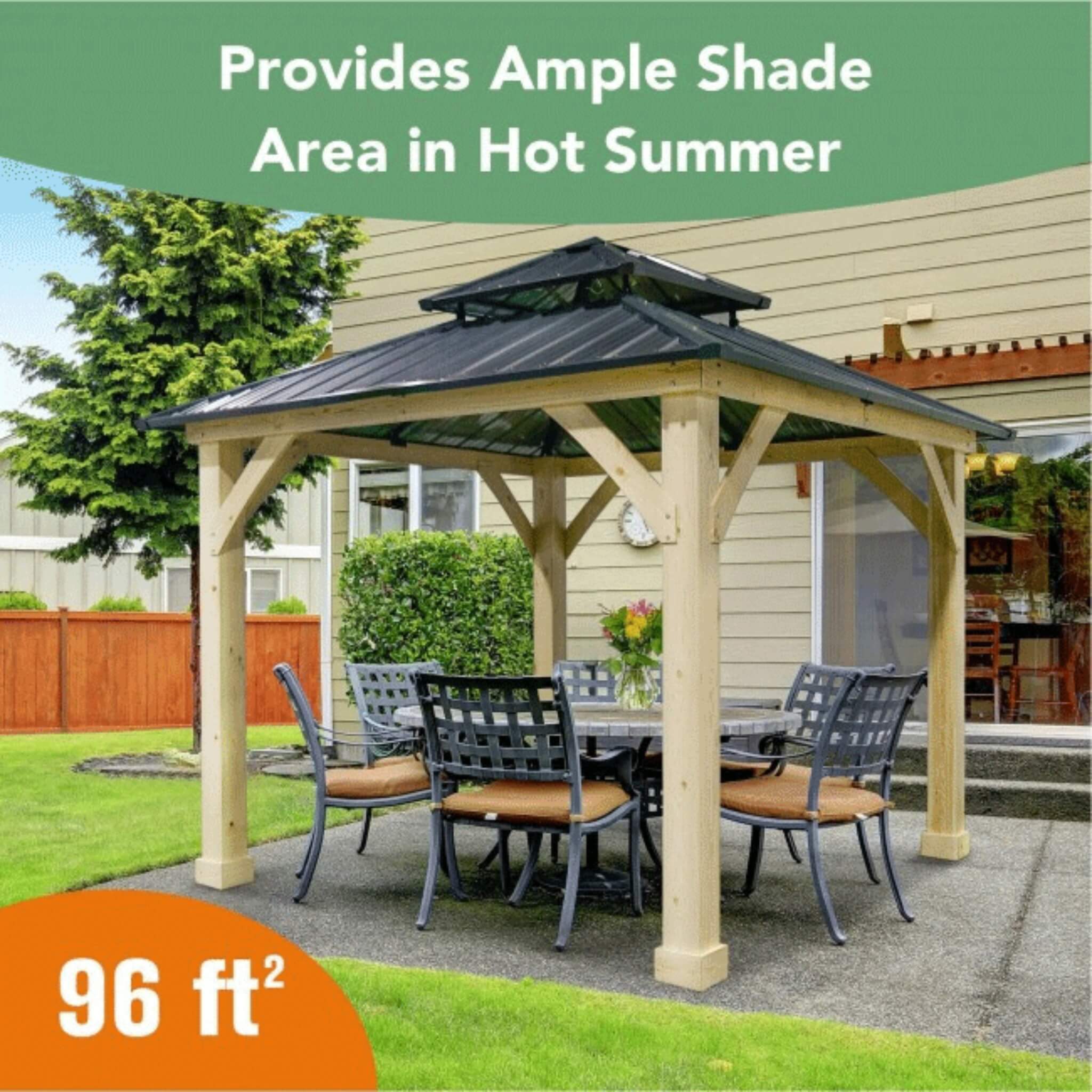 10x10 ft Hardtop Gazebo with Double Steel Roof & Reinforced Base – Outdoor Patio Shelter