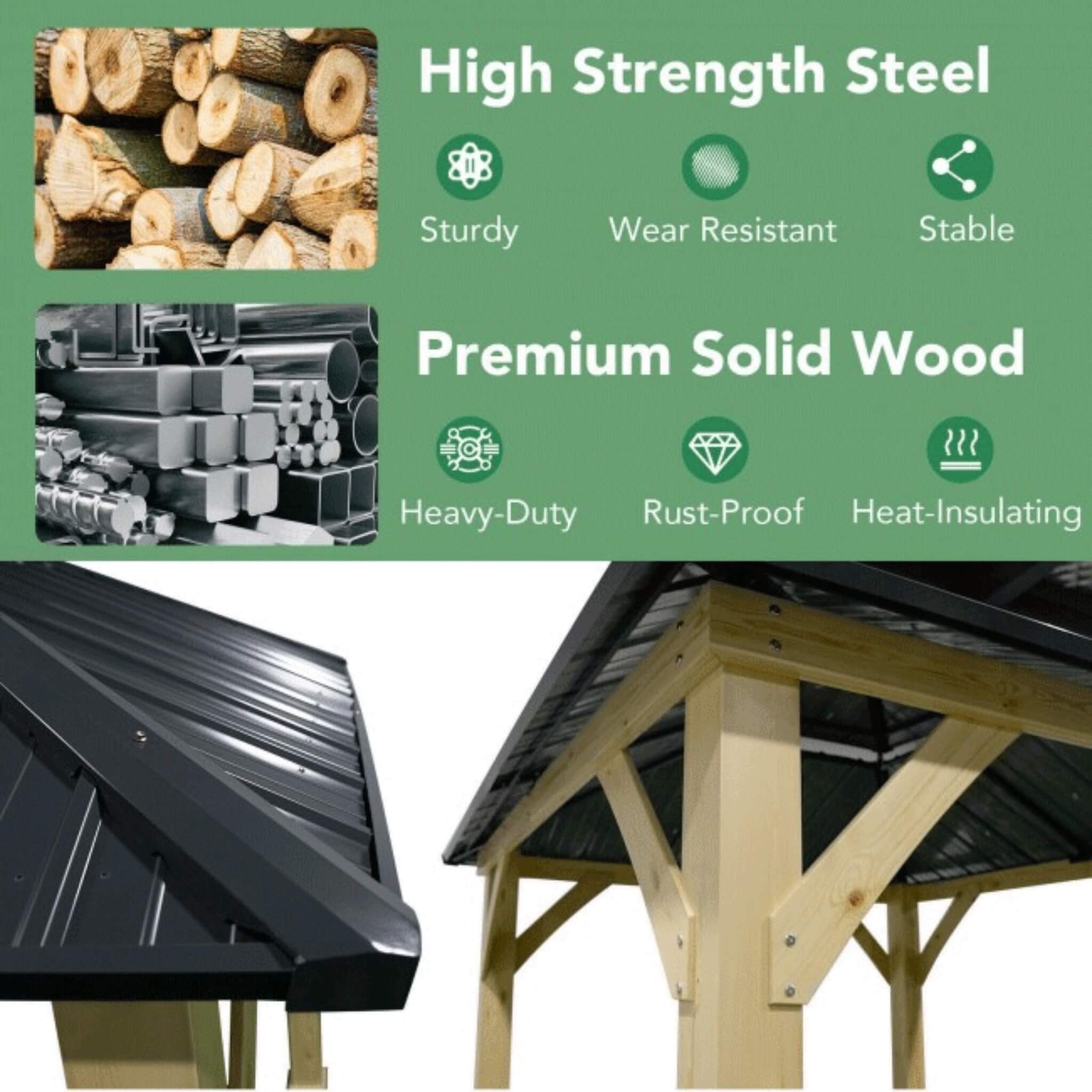 10x10 ft Hardtop Gazebo with Double Steel Roof & Reinforced Base – Outdoor Patio Shelter