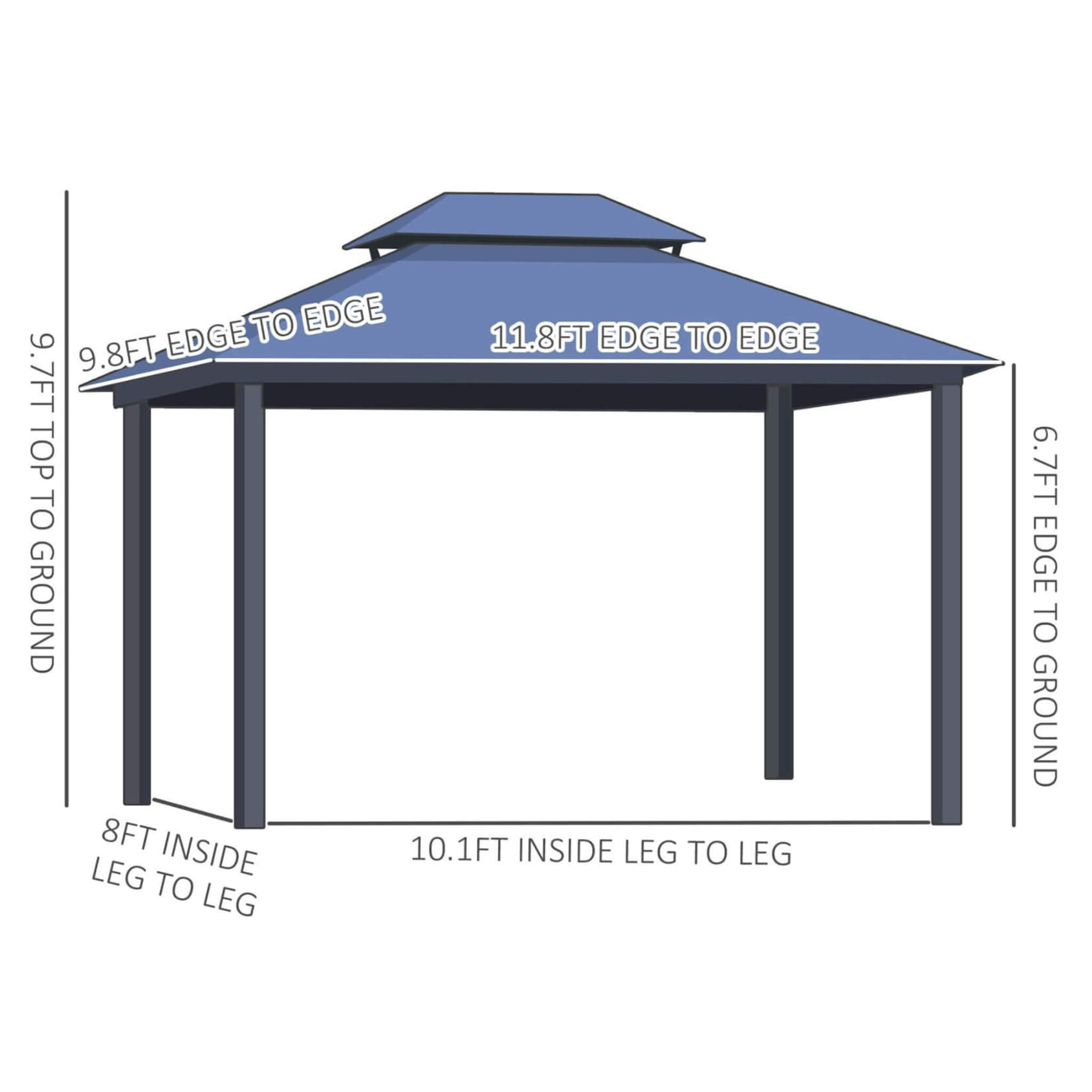 Alora 10x12 ft Hardtop Gazebo with Polycarbonate Double Roof, Curtains, Netting & Ceiling Hook