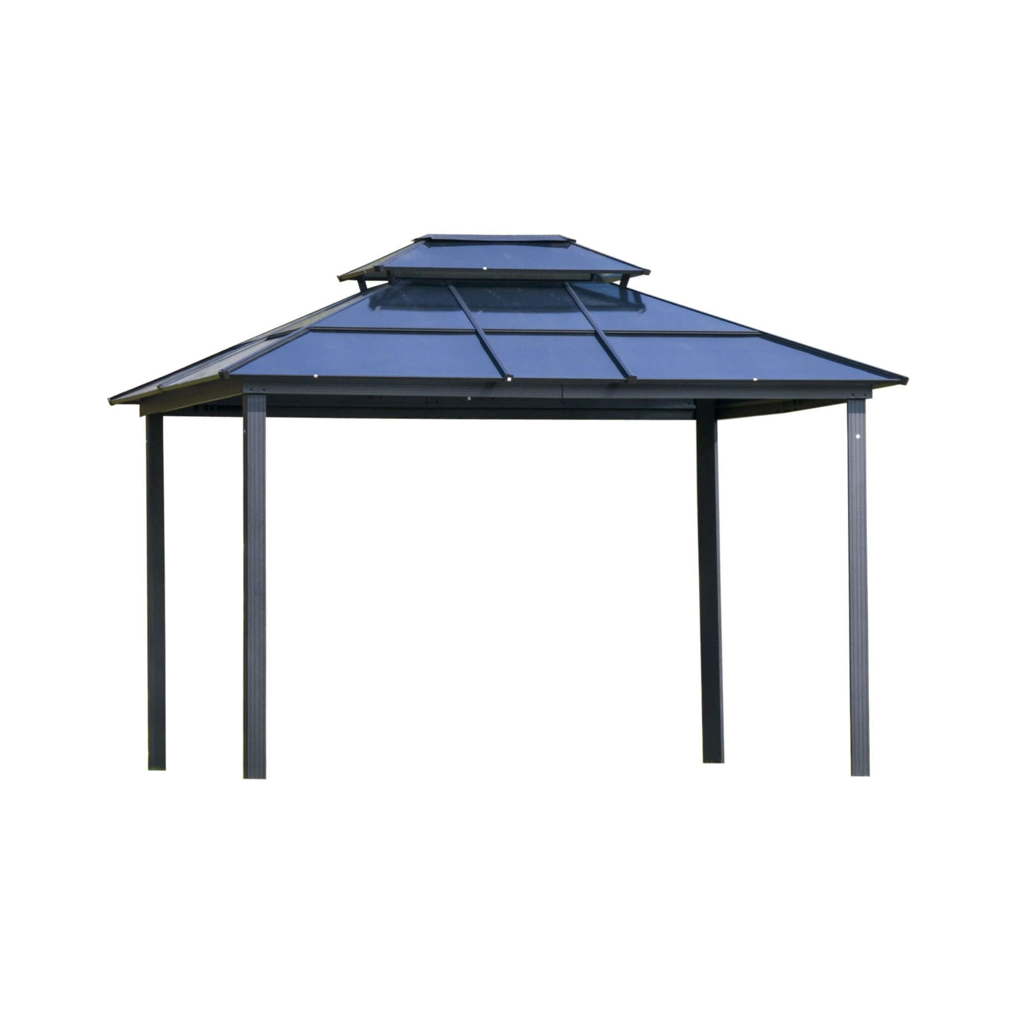Alora 10x12 ft Hardtop Gazebo with Polycarbonate Double Roof, Curtains, Netting & Ceiling Hook