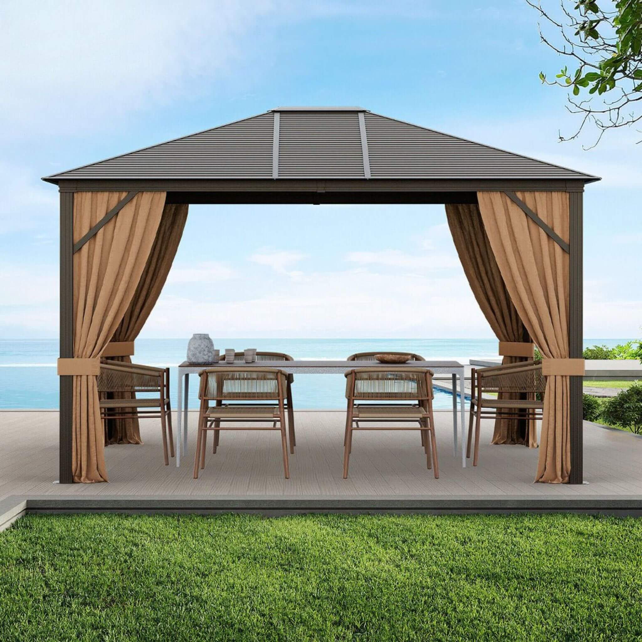 10x12 ft Aluminum Hardtop Gazebo with Galvanized Steel Roof – Outdoor Patio Shelter