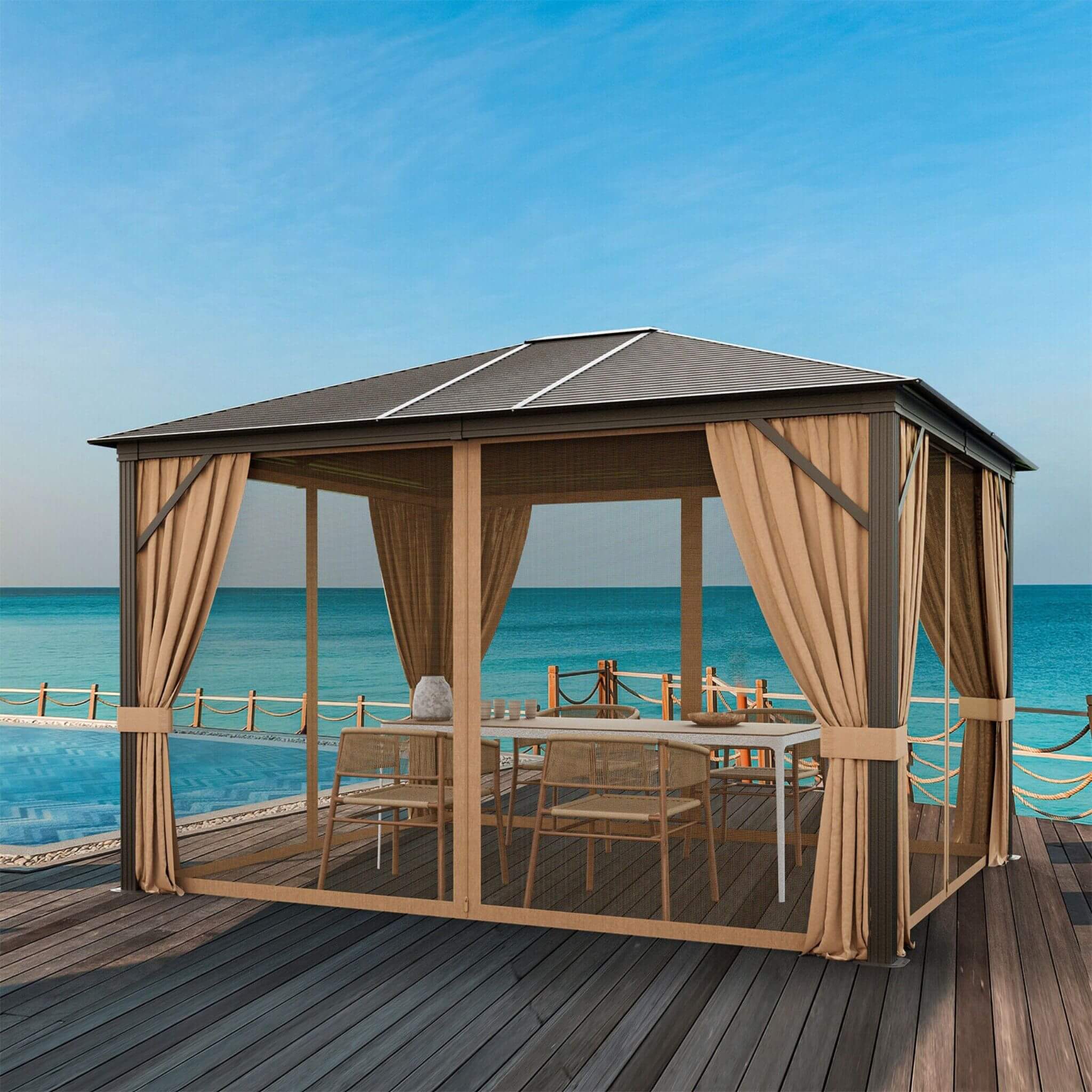 10x12 ft Aluminum Hardtop Gazebo with Galvanized Steel Roof – Outdoor Patio Shelter