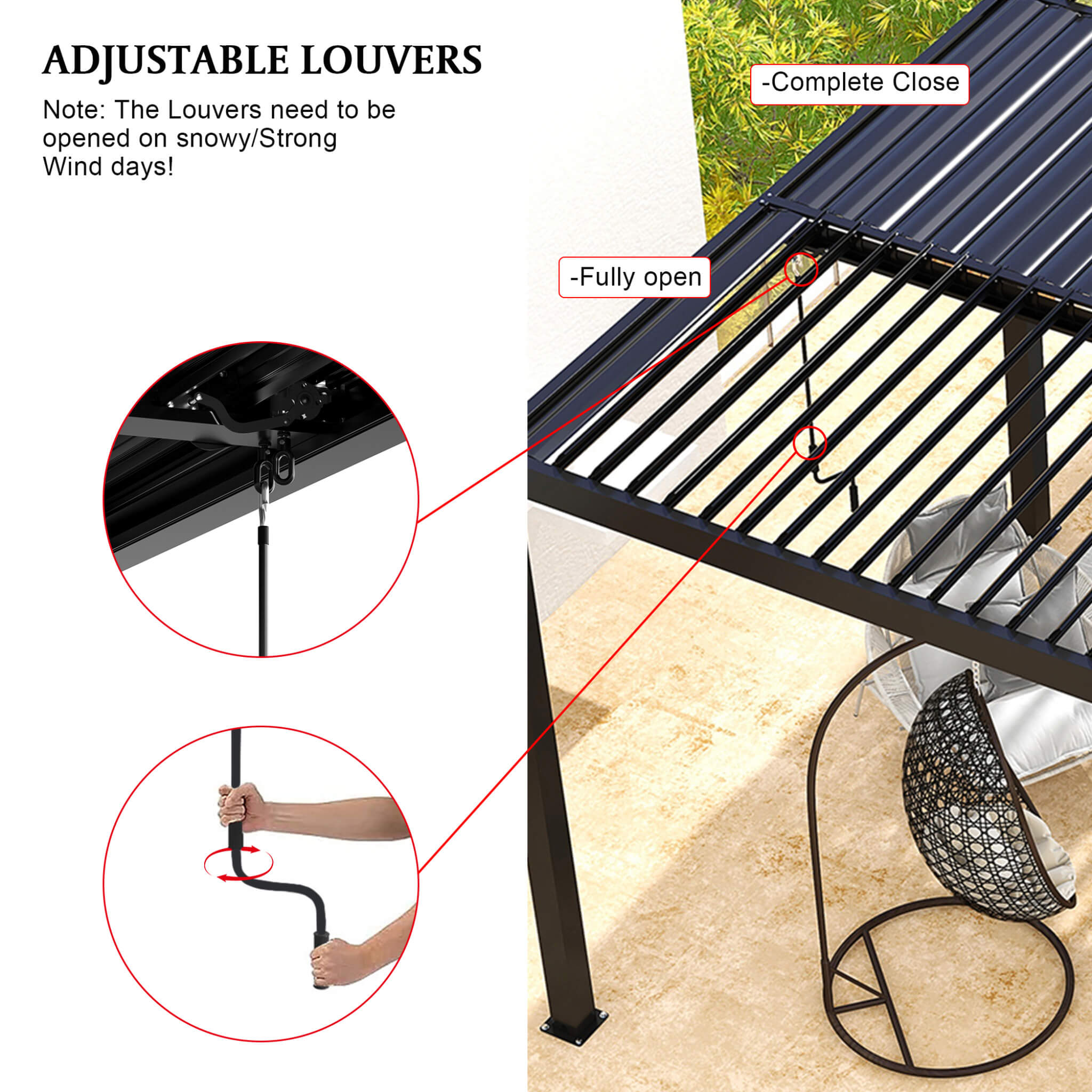 Saksby Alora Modern Louvered Aluminum Pergola 10x19 ft – Adjustable Roof Outdoor Pergola