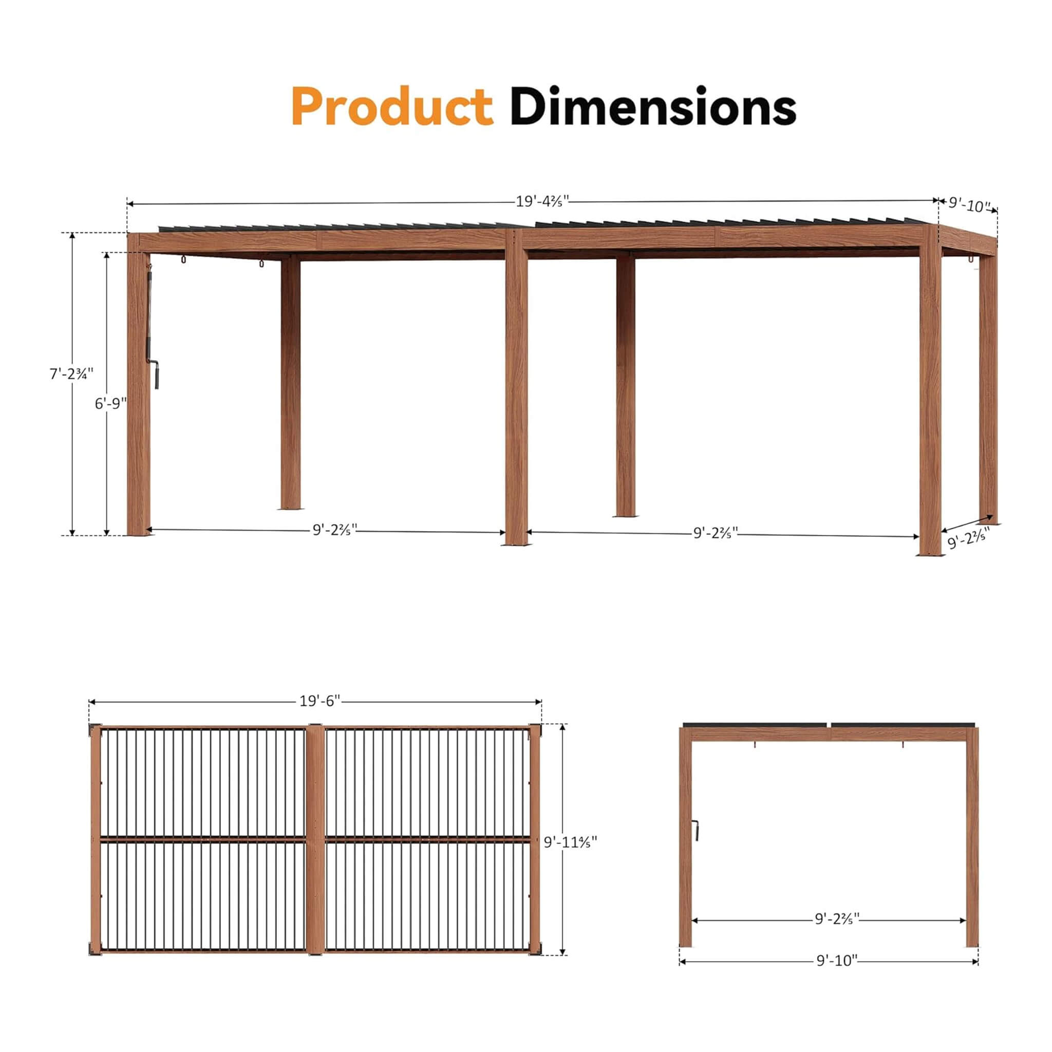 Alora 10x20 ft Aluminum Louvered Pergola with Wood-Grain Finish & Integrated Drainage