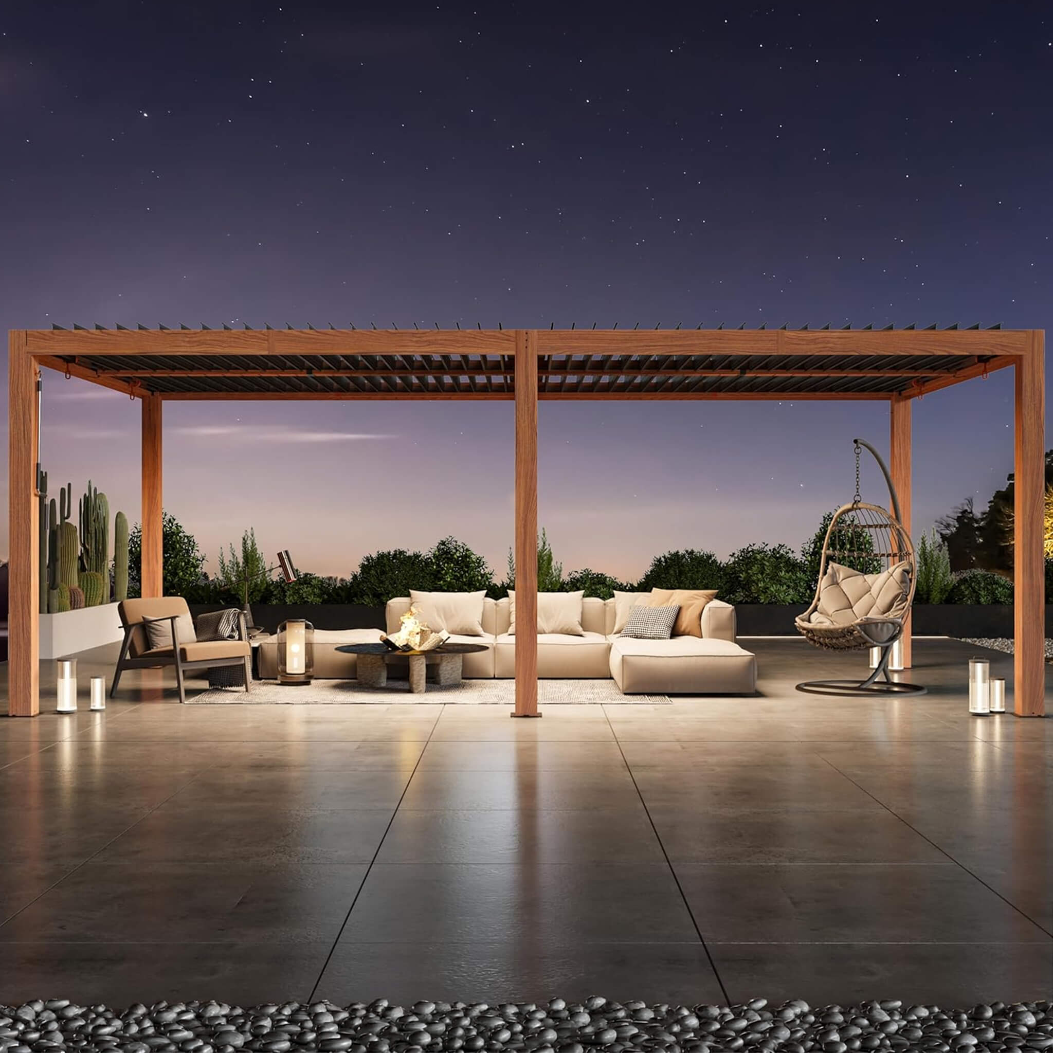 Alora 10x20 ft Aluminum Louvered Pergola with Wood-Grain Finish & Integrated Drainage