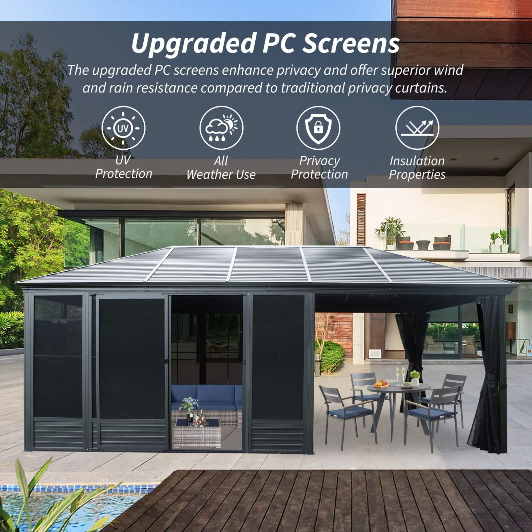 Alora 11x21 ft Enclosed Hardtop Gazebo with Sliding Door & Privacy Screens – Large Outdoor Pavilion