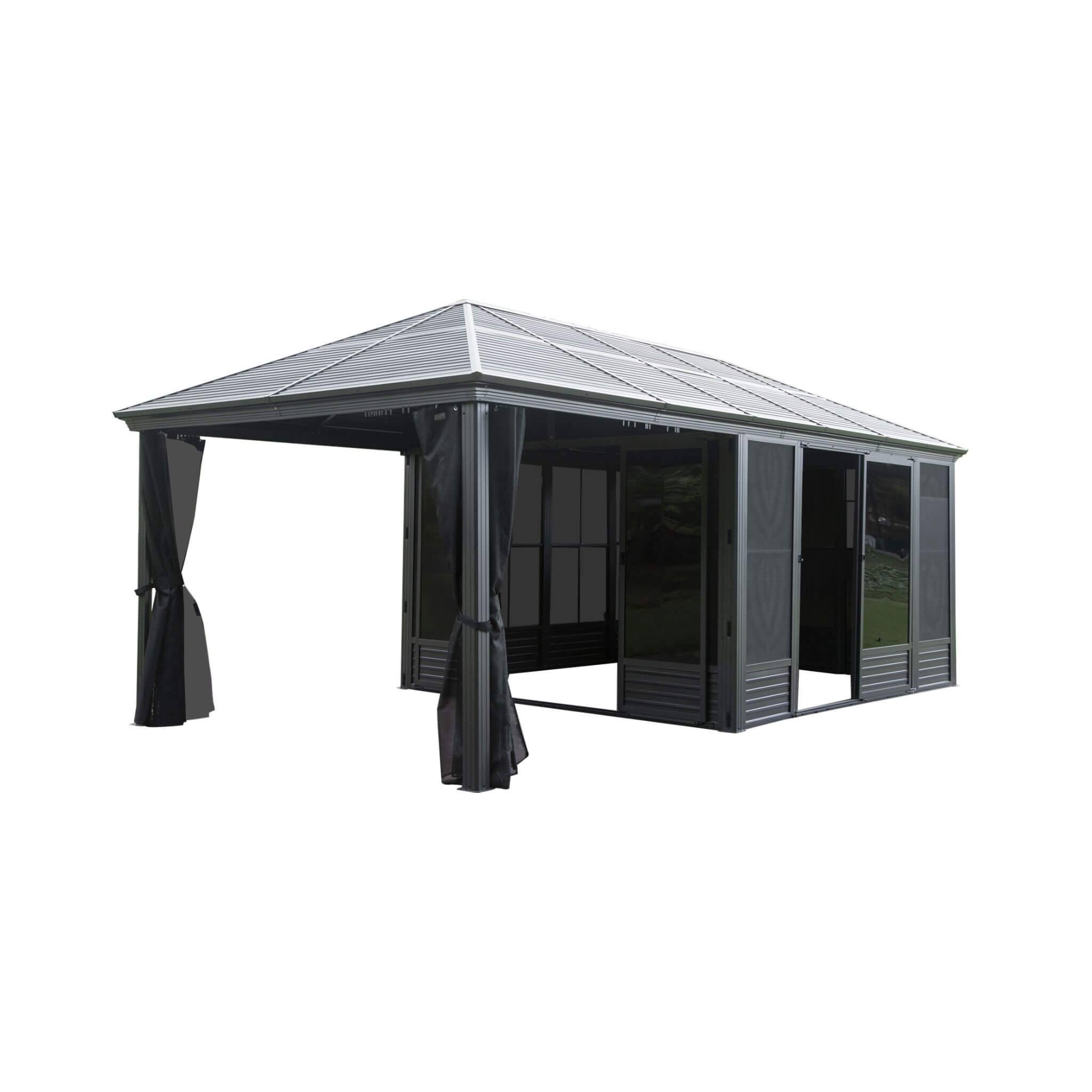 Alora 11x21 ft Enclosed Hardtop Gazebo with Sliding Door & Privacy Screens – Large Outdoor Pavilion
