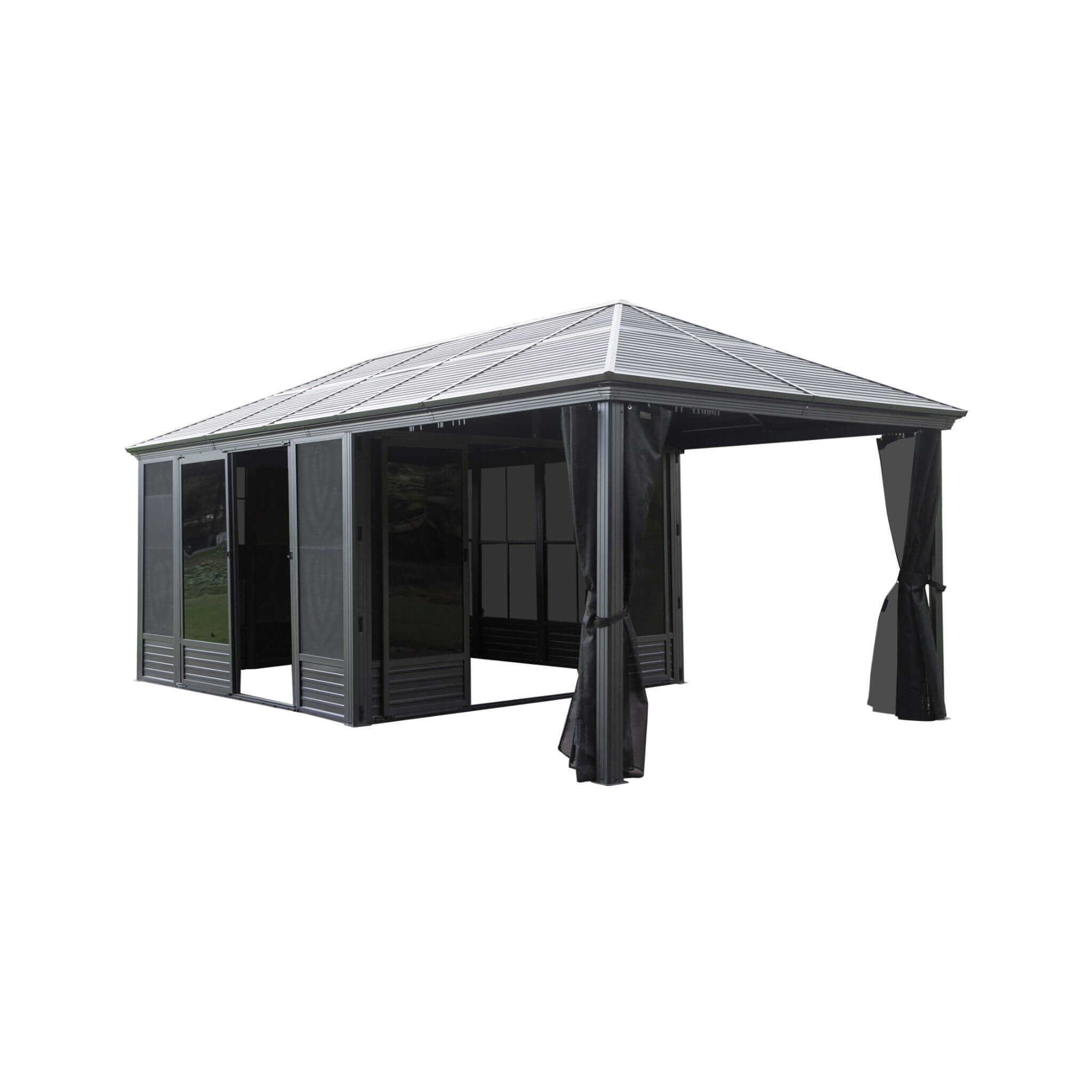 Alora 11x21 ft Enclosed Hardtop Gazebo with Sliding Door & Privacy Screens – Large Outdoor Pavilion
