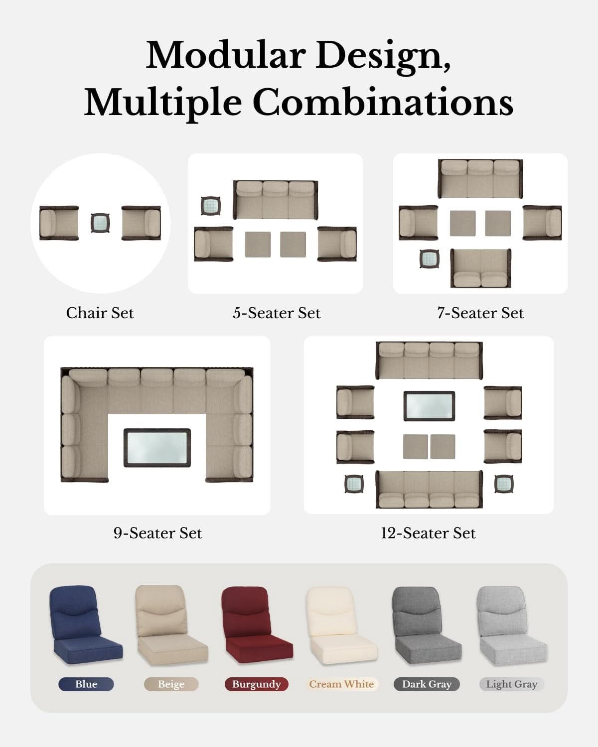 7-Piece Luxury Outdoor Wicker Patio Sofa Set with Swivel Rocking Chairs & Ottomans