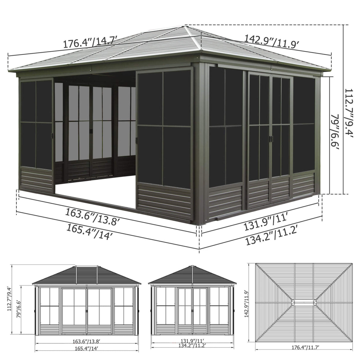 Measurement chart of a garden shed