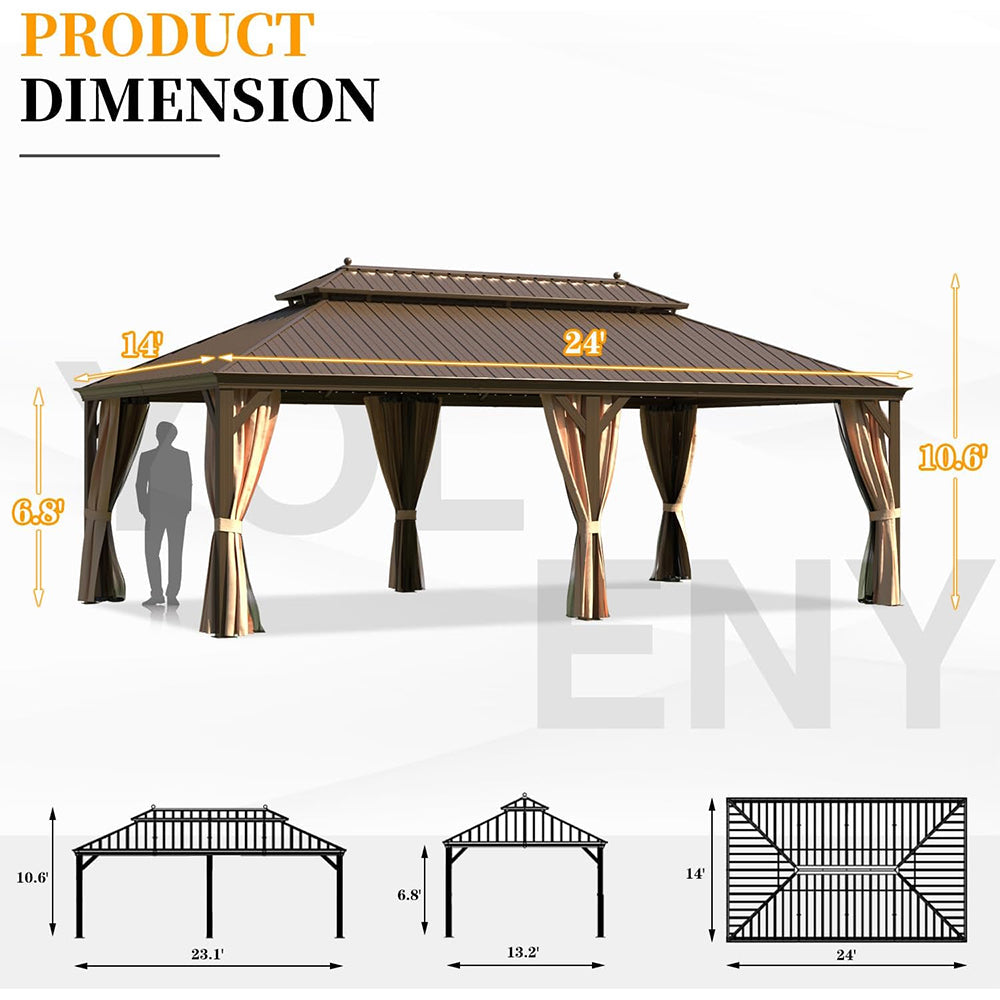 14x24 ft Heavy-Duty Aluminum Hardtop Gazebo with Double Roof, Curtains & Netting – Large Outdoor Pavilion
