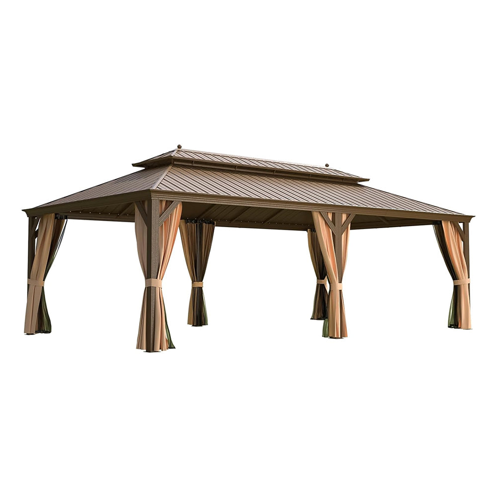 14x24 ft Heavy-Duty Aluminum Hardtop Gazebo with Double Roof, Curtains & Netting – Large Outdoor Pavilion