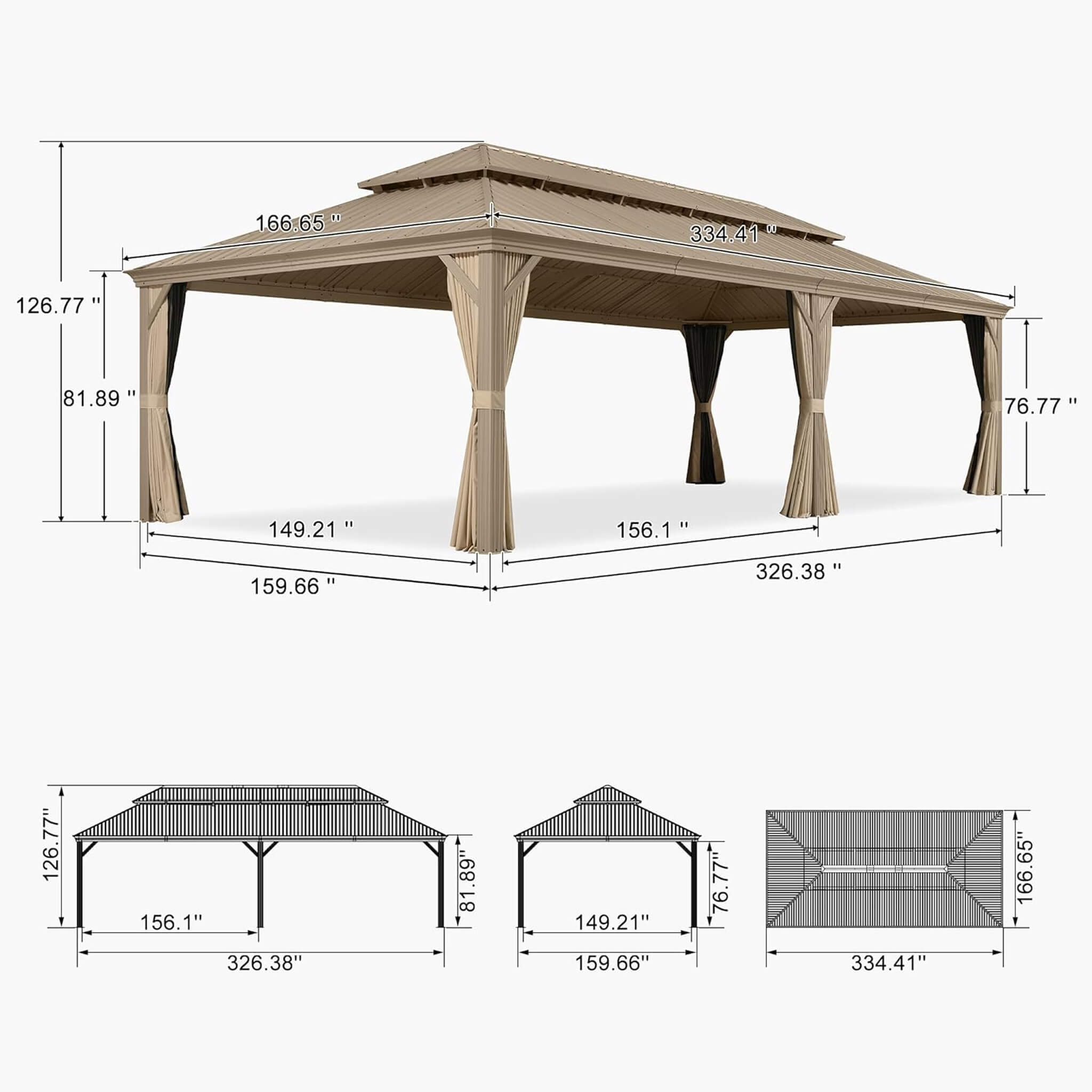 Alora 14x28 ft Extra-Large Hardtop Gazebo with Double Steel Roof, Curtains & Netting