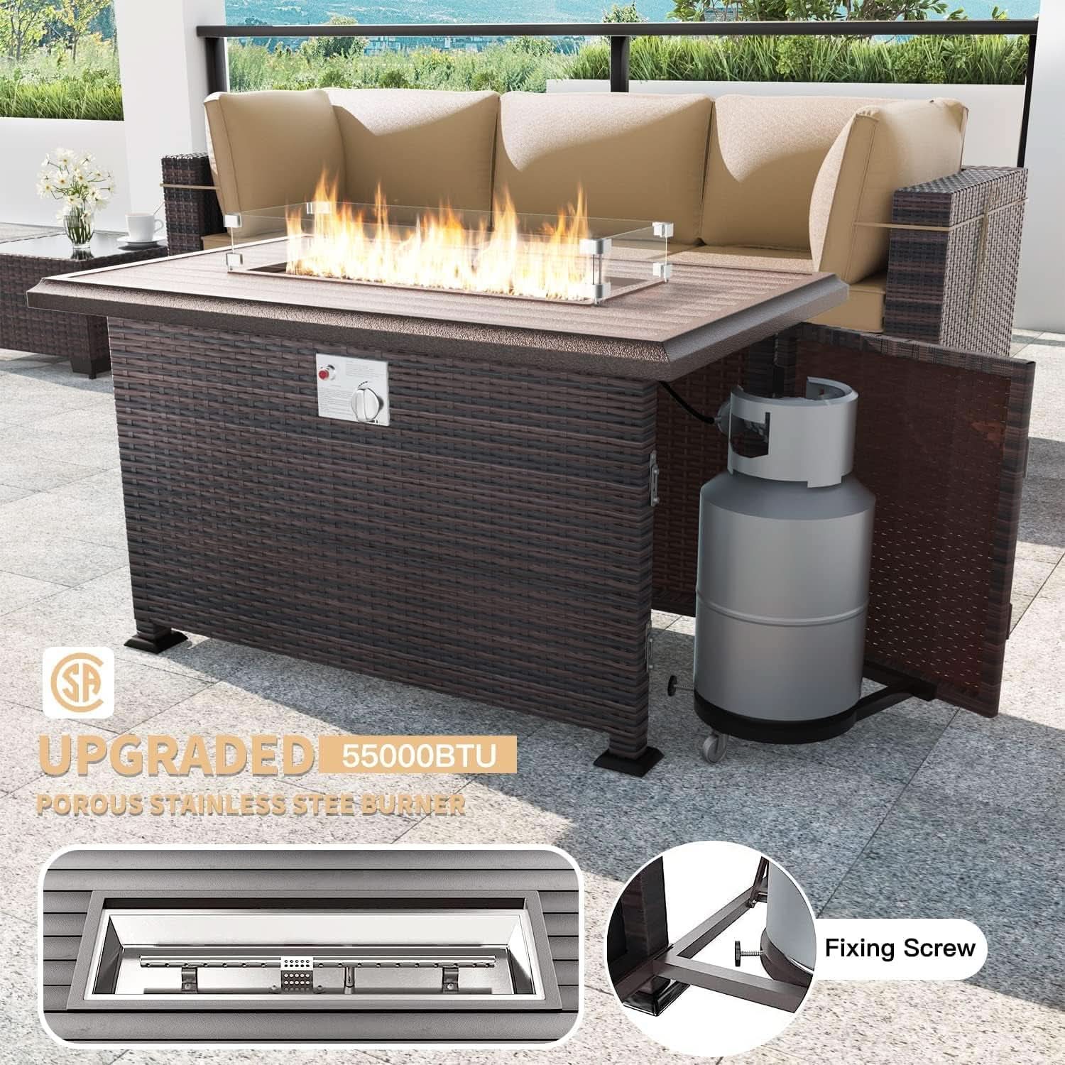 Luxury 13-Piece Modular Outdoor Wicker Patio Furniture Set with Fire Pit Table & Glass Side Tables