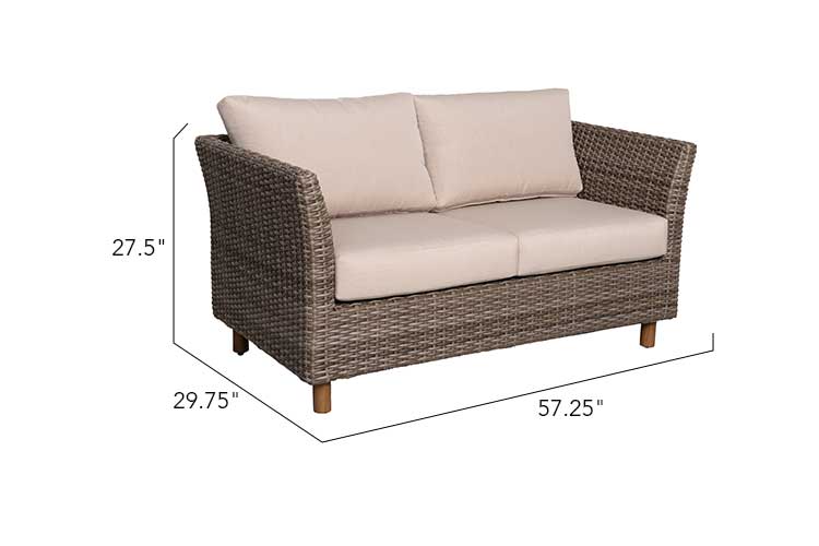 Orlando 2-Piece Wicker Patio Loveseat Set with Coffee Table, Sunbrella Cushions & Glass Top