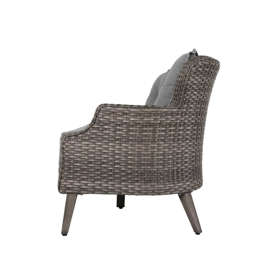Tenaya 4-Piece Wicker Patio Set with Fire Pit Table & Swivel Rocking Chairs, 6" Cushions