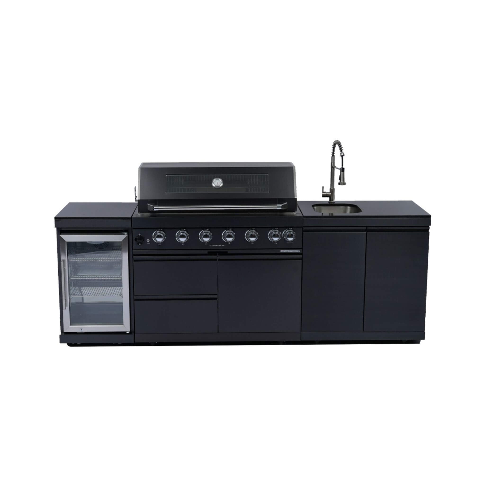 Castelle Flame 43 inch 6-Burner Outdoor Kitchen Island Grill with Sink & Wine Cooler – 85,000 BTU Stainless Steel