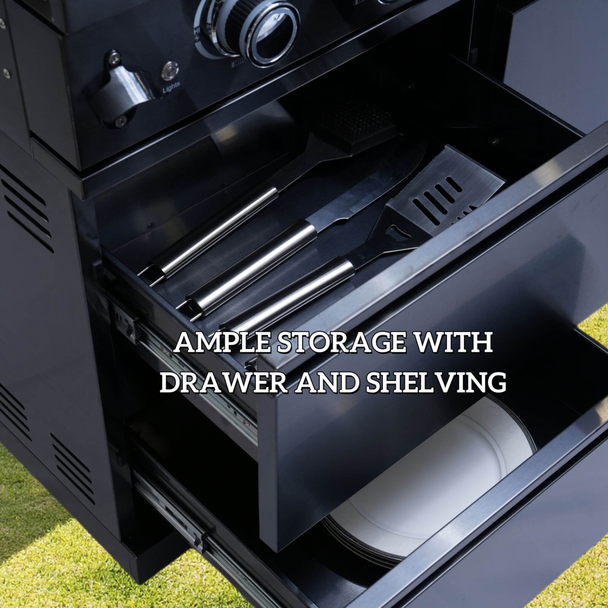 Castelle Flame 43 inch 6-Burner Stainless Steel Outdoor Kitchen Island Grill with Wine Cooler and Sink