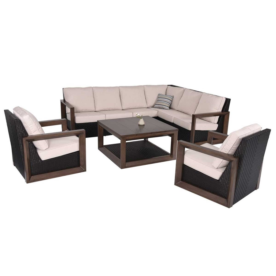 Delano 6-Piece Wicker Sectional Patio Set with Coffee Table, Seating for 8 & Cushions