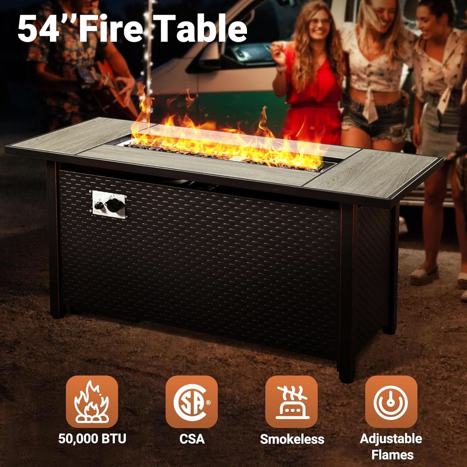 10-Piece Outdoor Wicker Patio Conversation Set with Fire Pit Table & Ottomans