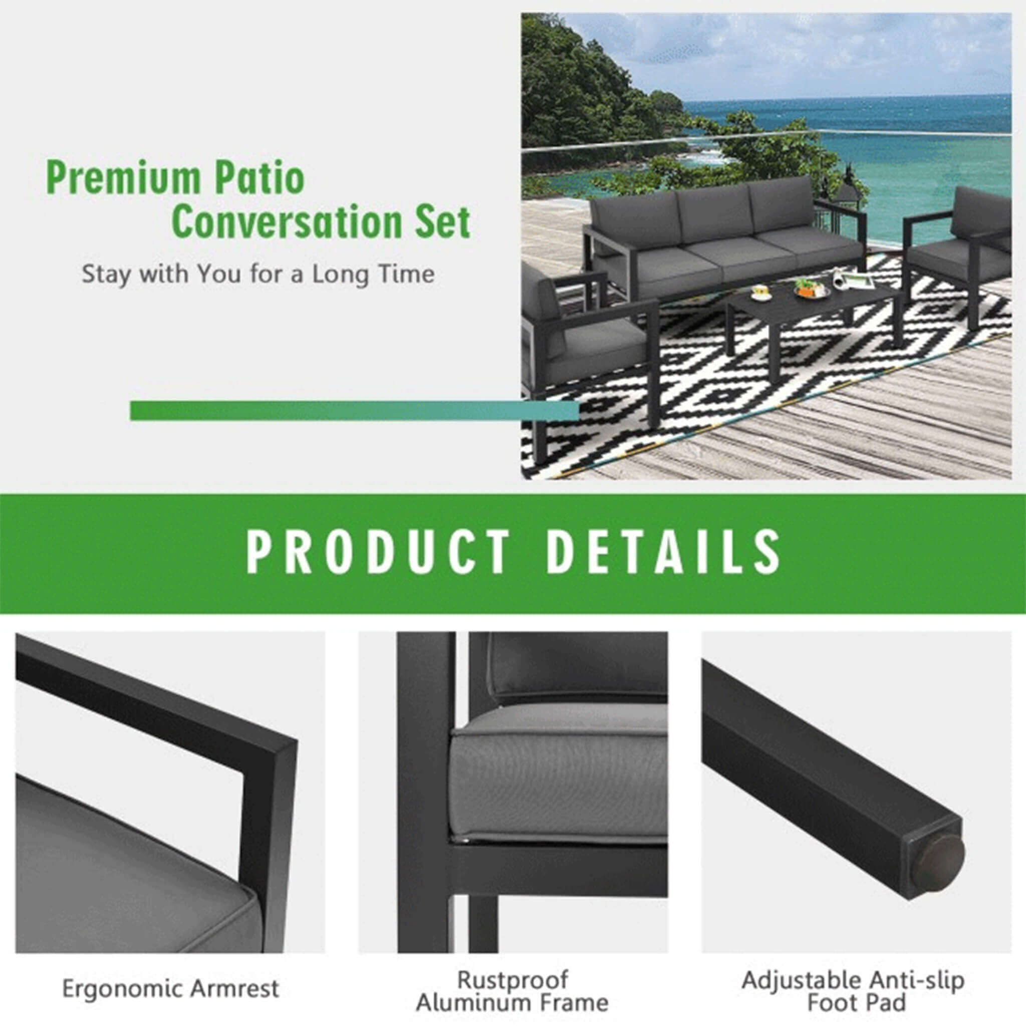 Alora 4-Piece Aluminum Outdoor Seating Set – Modern Modular Patio Lounge Set