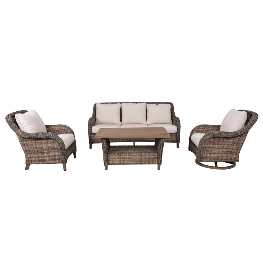 Mitchell 4-Piece Wicker Patio Set with Swivel Rocking Chair, Sofa & Sunbrella Cushions