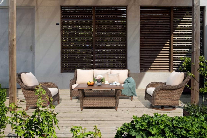 Mitchell 4-Piece Wicker Patio Set with Swivel Rocking Chair, Sofa & Sunbrella Cushions