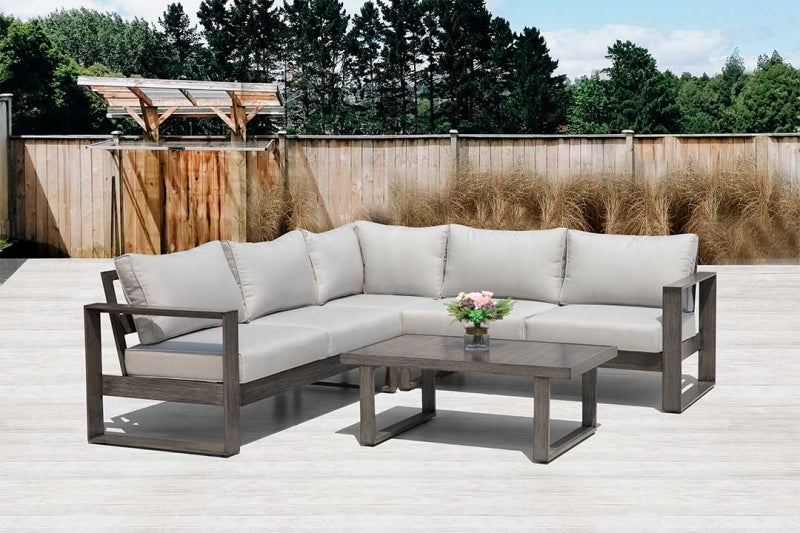 Walsh 4-Piece Aluminum Patio Sectional Sofa Set with Corner Seating & Coffee Table – Seats 5