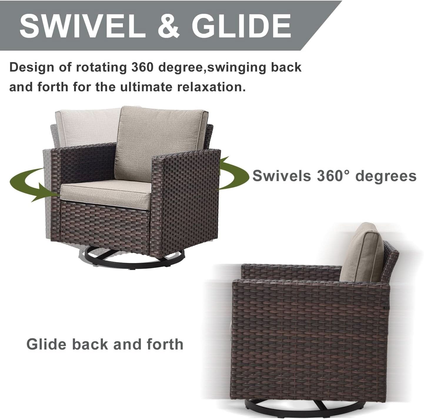 7-Piece Outdoor Wicker Patio Furniture Set with Swivel Rocking Chairs