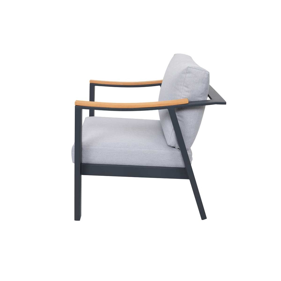 Nova 4-Piece Aluminum & Teak Sofa Set with Stationary Chairs