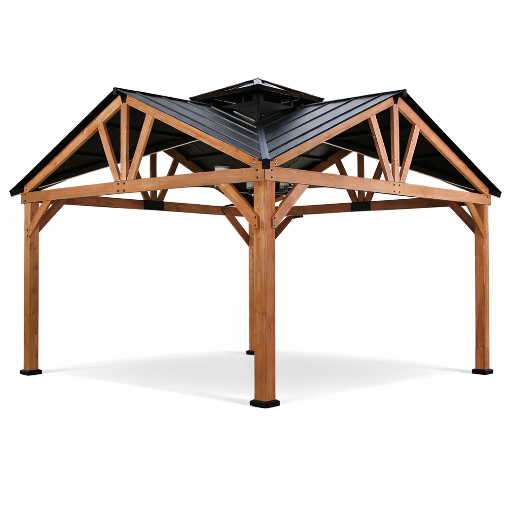 Alora 12x12 ft Cedar Wood Hardtop Gazebo with Galvanized Steel Roof