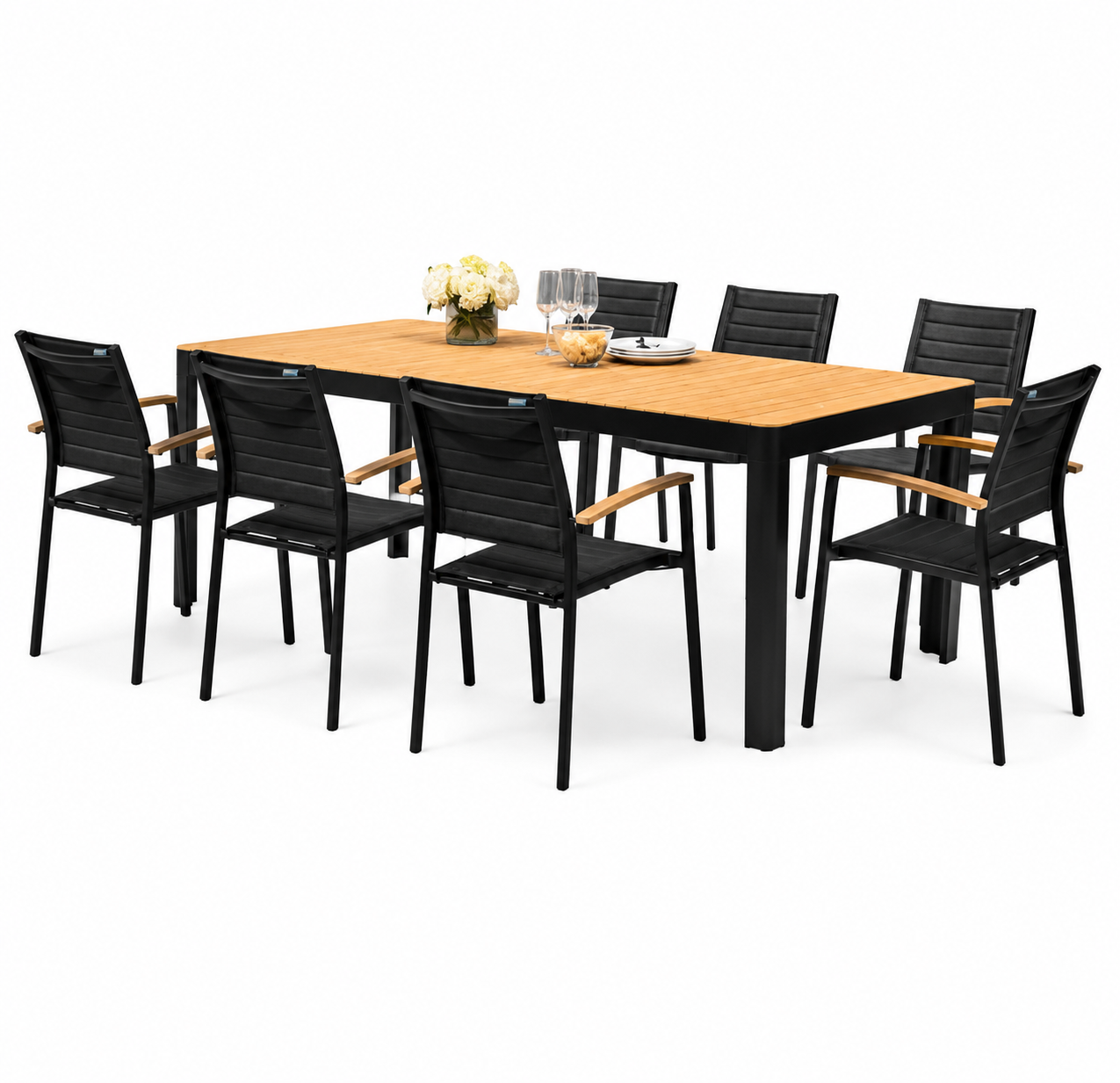 Portals Dark Lite FSC Teak Wood and Aluminum Rectangular Dining Set