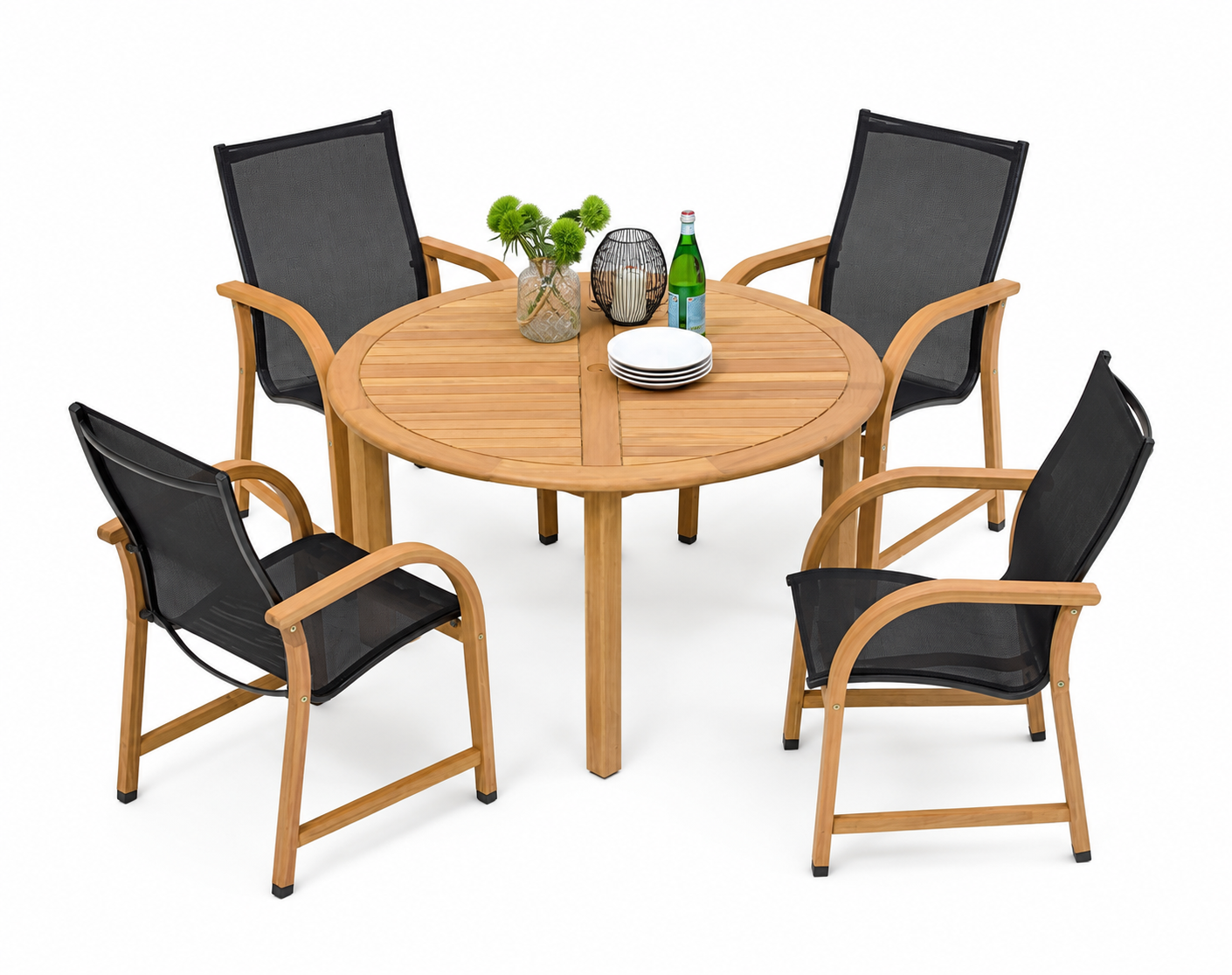 Oldbury Round Table and 4 Manhattan Black Armchair Dining Set