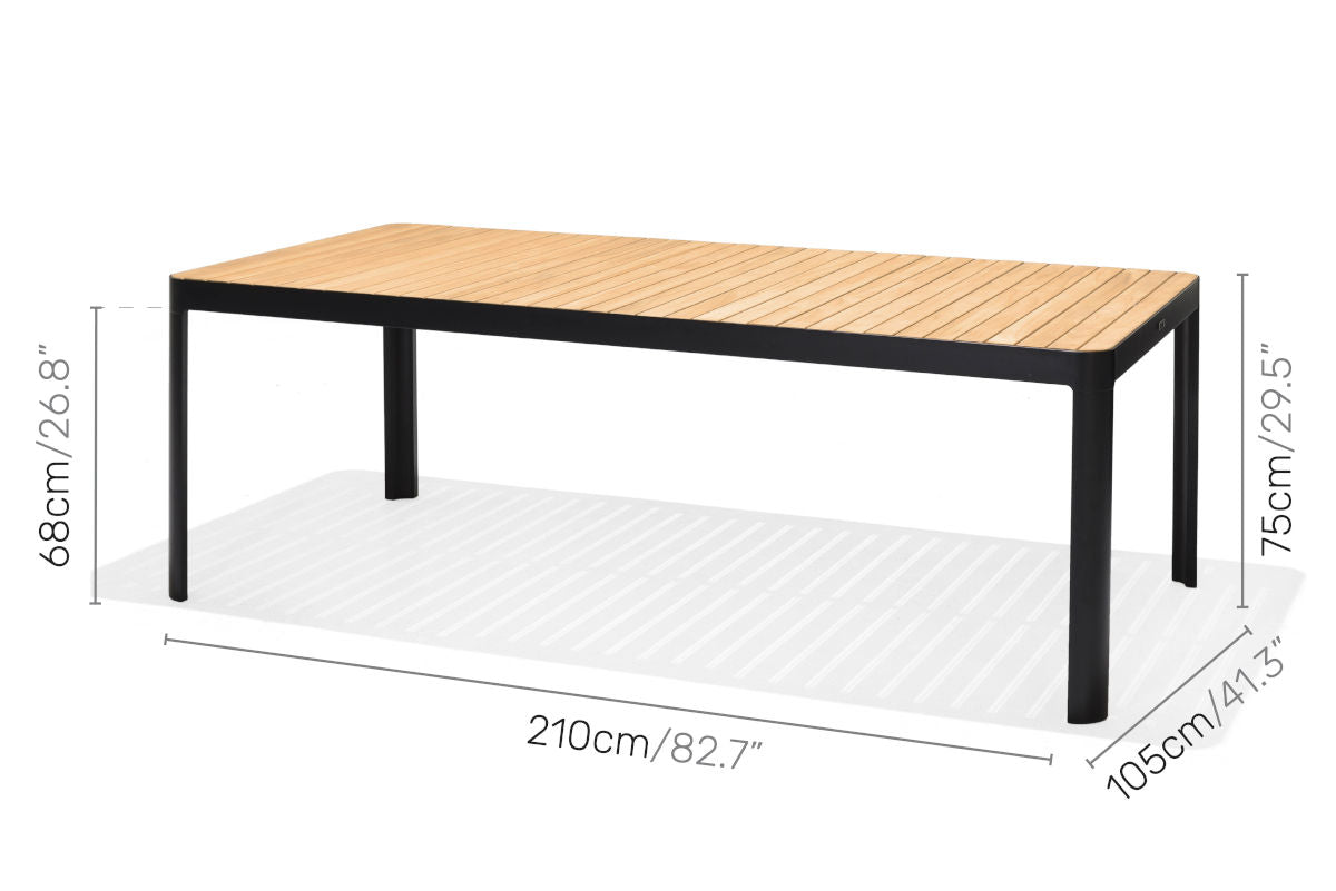 Portals Dark Lite FSC Teak Wood and Aluminum Rectangular Dining Set