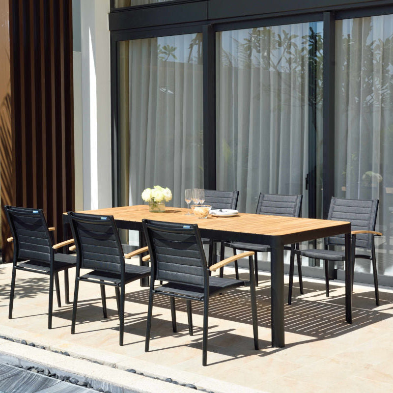 Portals Dark Lite FSC Teak Wood and Aluminum Rectangular Dining Set