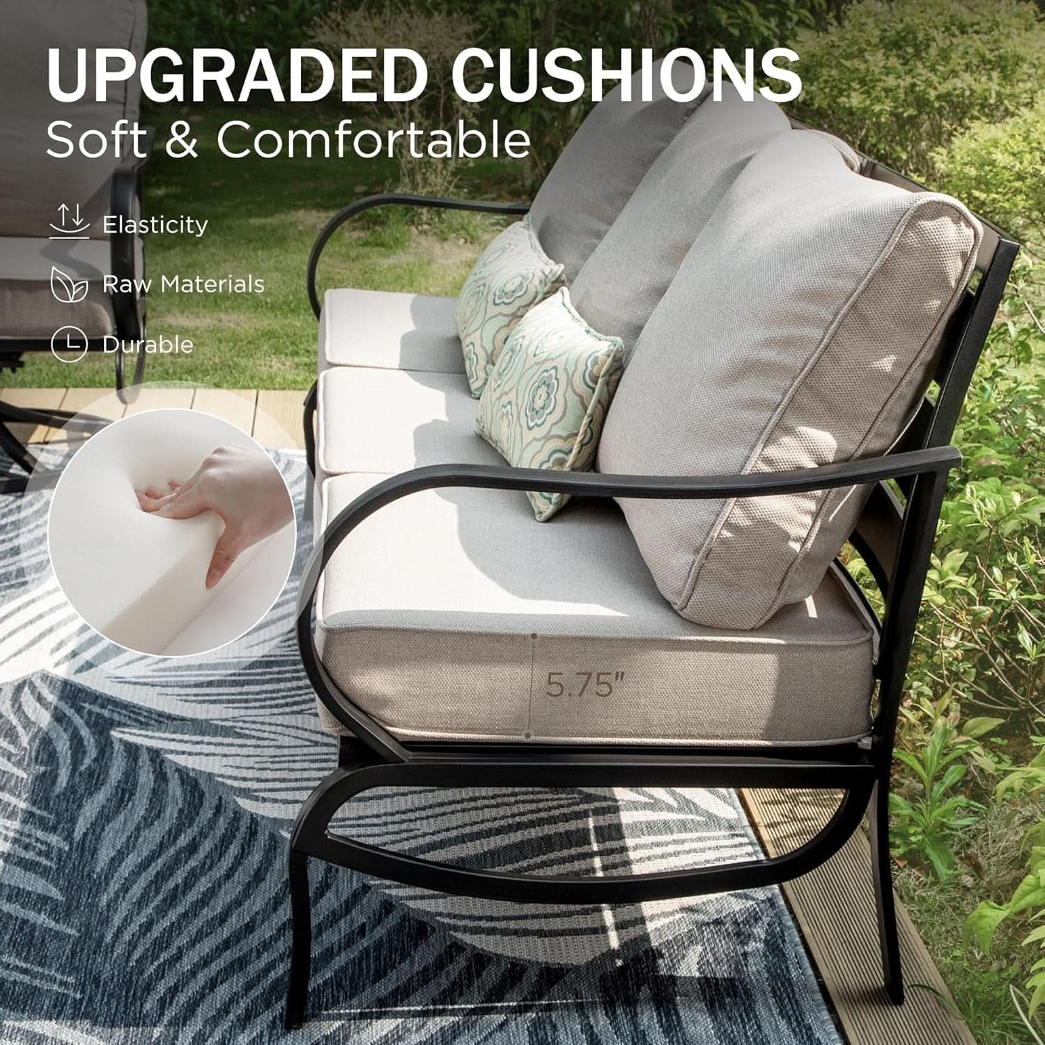 6-Piece Outdoor Patio Conversation Set with Cushioned Ottomans & Coffee Table