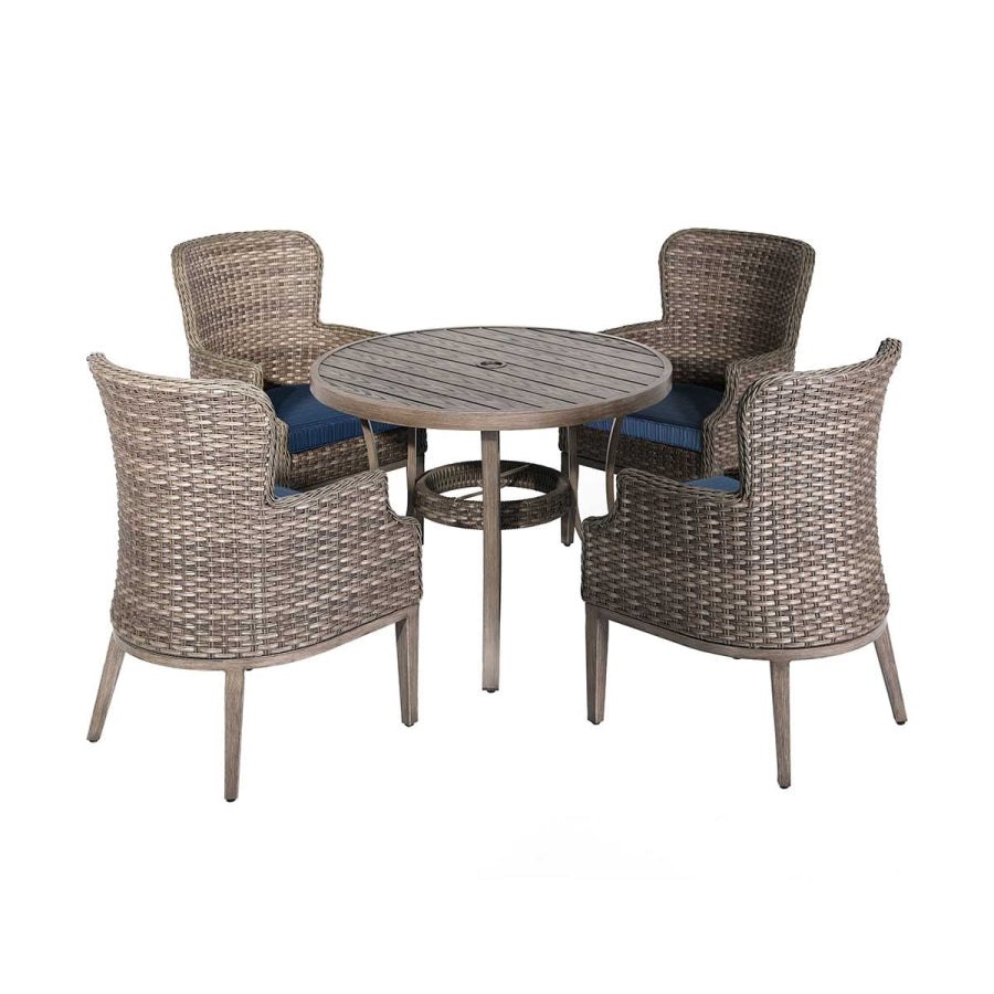 Tenaya 5-Piece Wicker Patio Dining Set with Round Table, Cushions & Aluminum Frame