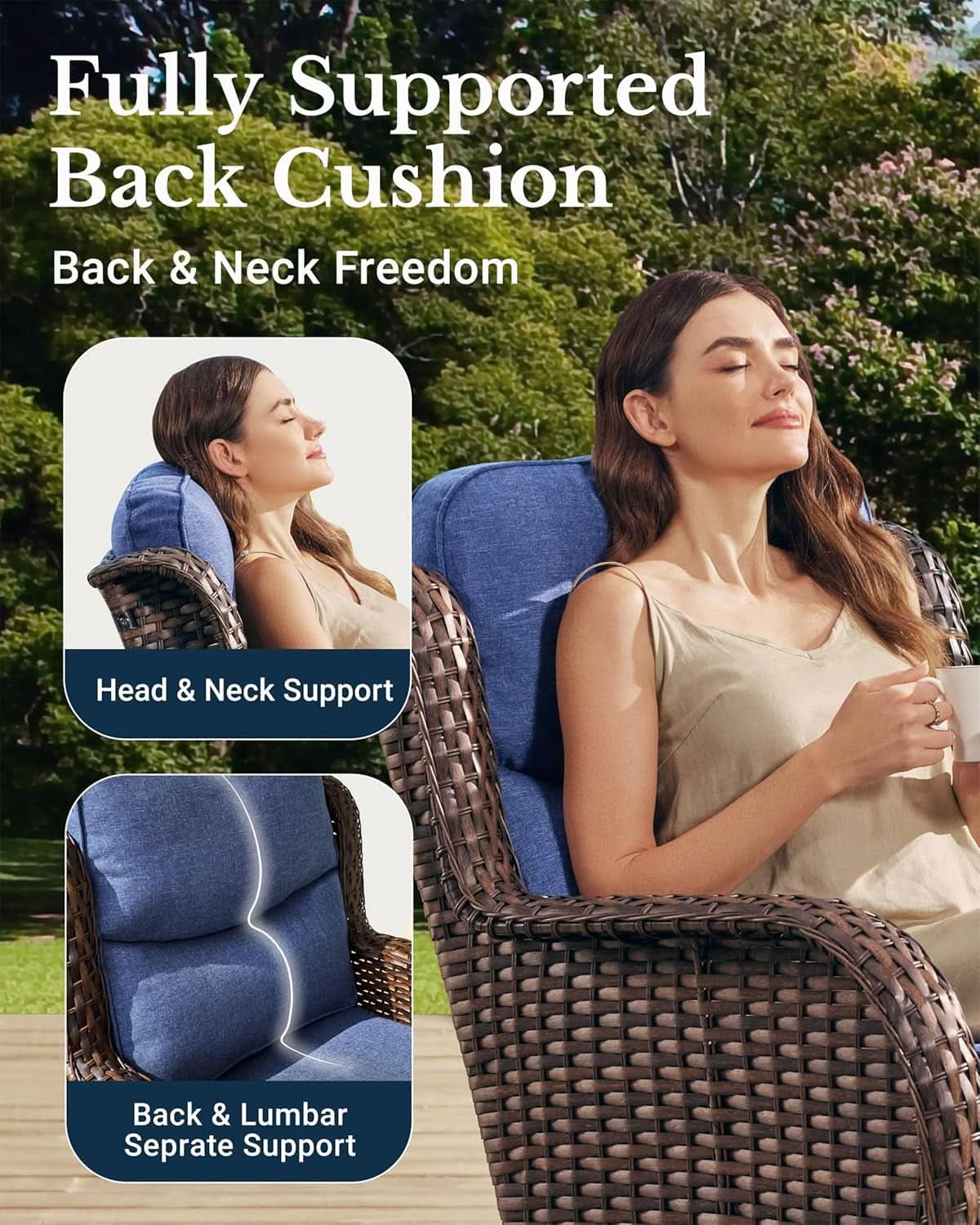 7-Piece Luxury Outdoor Wicker Patio Sofa Set with Swivel Rocking Chairs & Ottomans