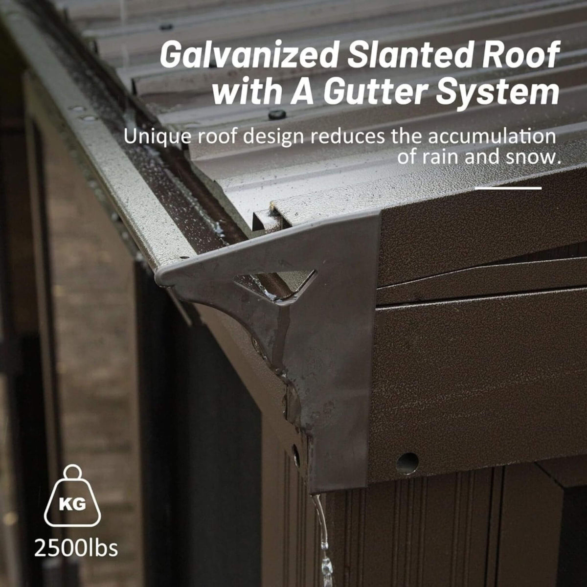 Galvanized slanted roof with a gutter system