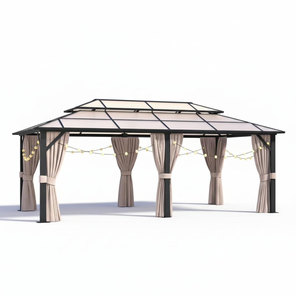 Alora Aluminum Hardtop Gazebo with Polycarbonate Roof, UV Protection, Netting & Curtains
