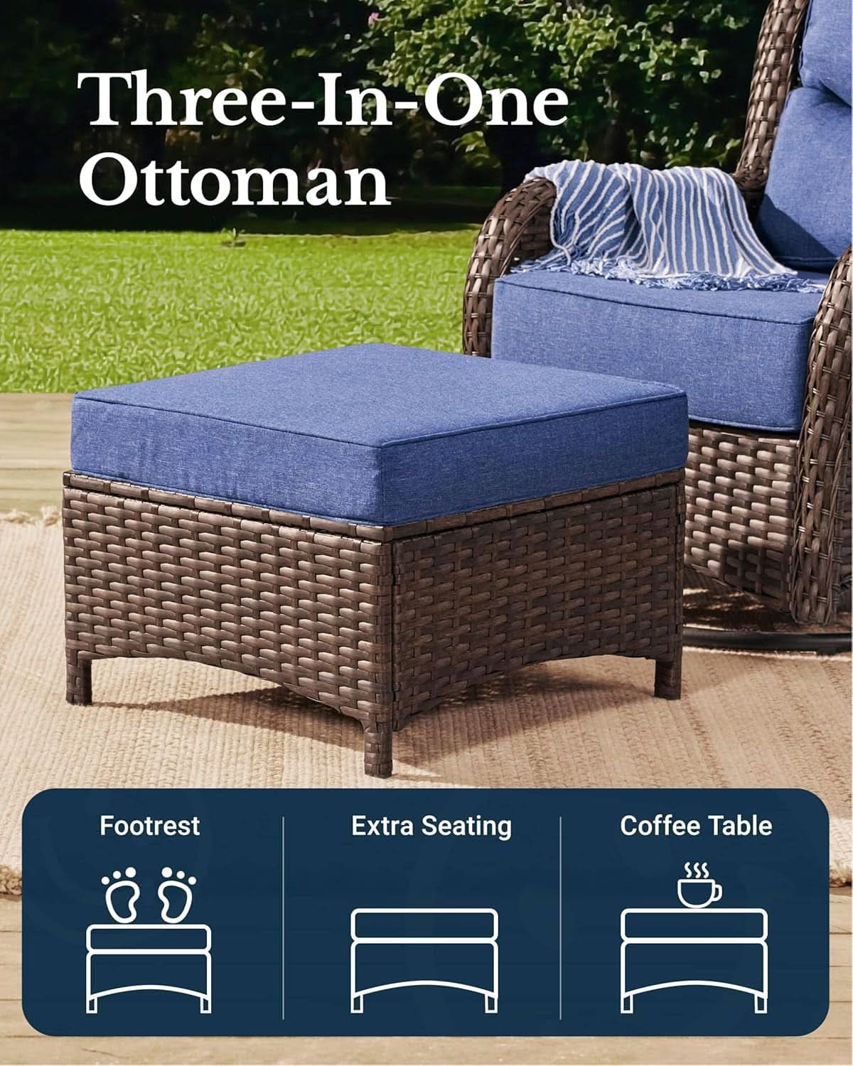 7-Piece Luxury Outdoor Wicker Patio Sofa Set with Swivel Rocking Chairs & Ottomans
