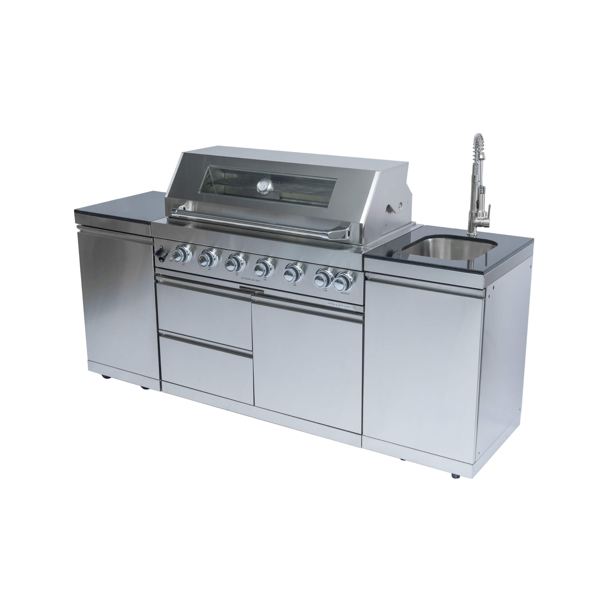 Castelle Flame 43 inch 6-Burner Outdoor Kitchen Island Grill with Sink & Granite Countertops