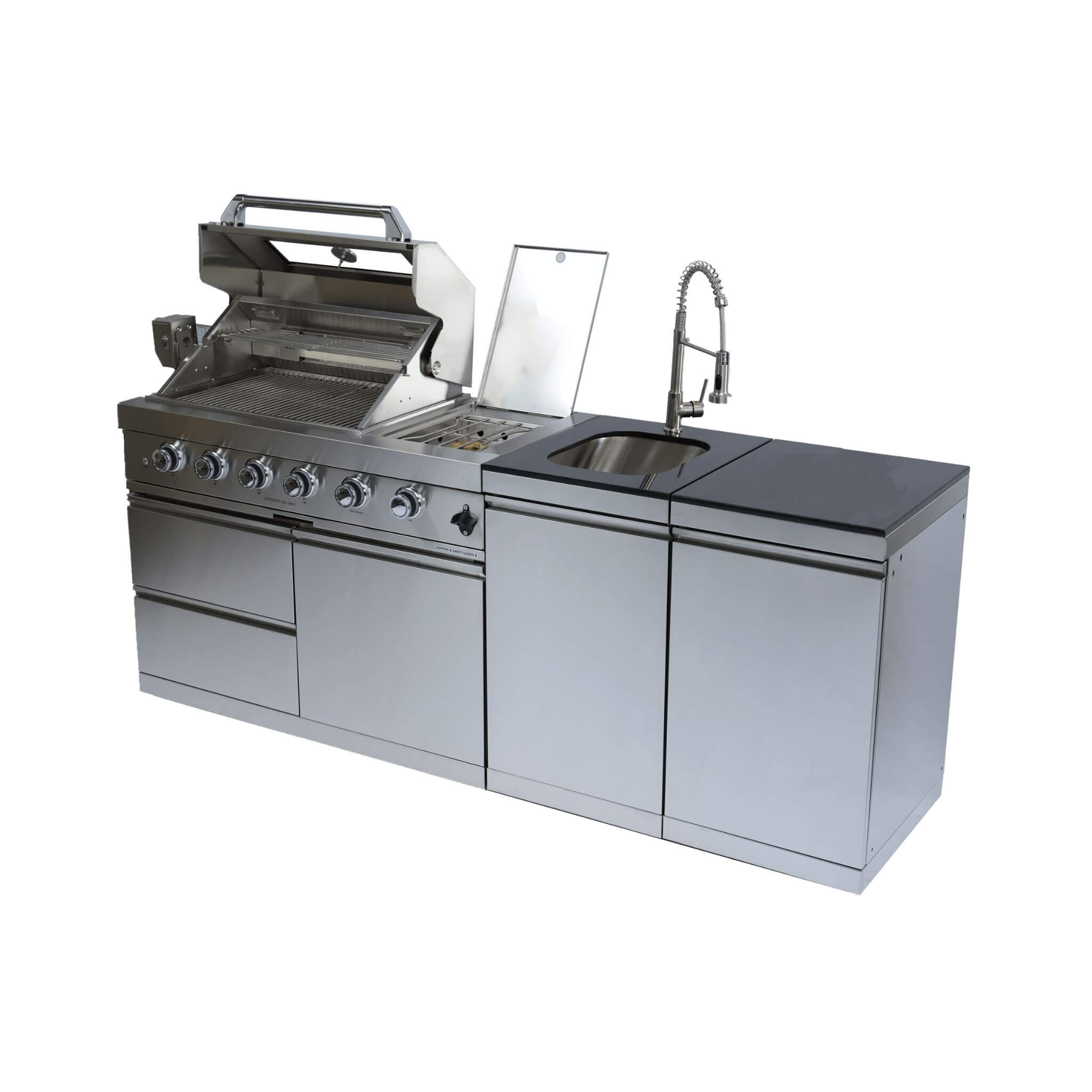 Castelle Flame 46 inch 4-Burner Outdoor Kitchen Island Grill – 85,000 BTU Stainless Steel with Granite Countertops