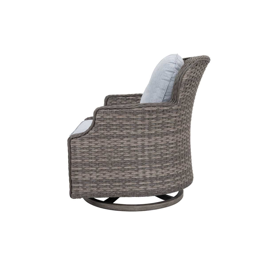Tenaya 4-Piece Wicker Patio Set with Fire Pit Table & Swivel Rocking Chairs, 6" Cushions
